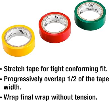 3 Piece Colored Vinyl Electrical Tape Set, 3 Colors 12 Feet x 3/4 inch, Identifying inputs on Sound Systems, Video Systems, Automotive Wiring - 837333