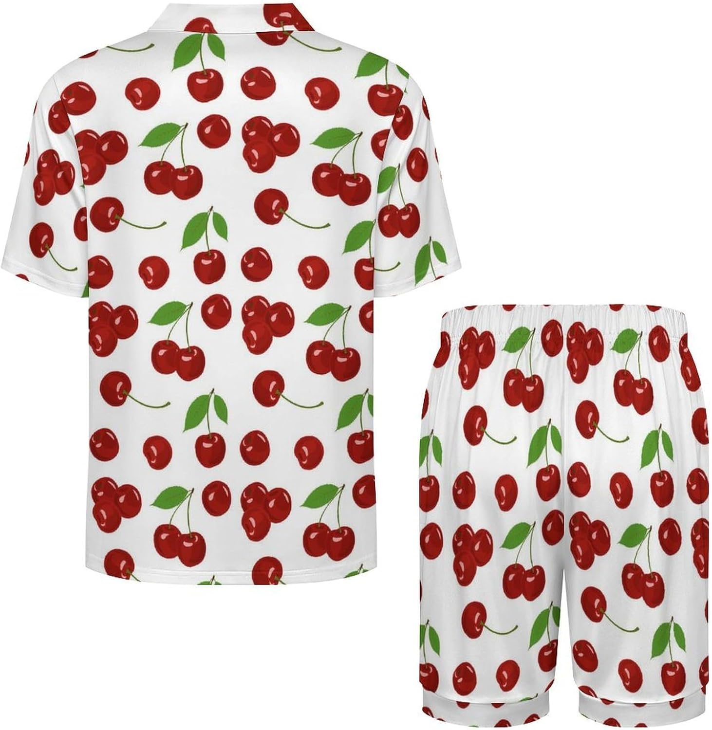 Fresh Cherries Men's Short Sleeve Pajama Set Satin Silk Like Lounge Sleepwear