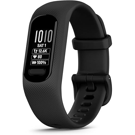 Garmin Vivosmart 5 with OLED Display, Health and Fitness Tracker,SPO2 and 24/7 Heart Rate, Battery Upto 7 Days, Advance Sleep Monitoring and Stress Tracking, 5ATM Water Rating - Black with Large Band