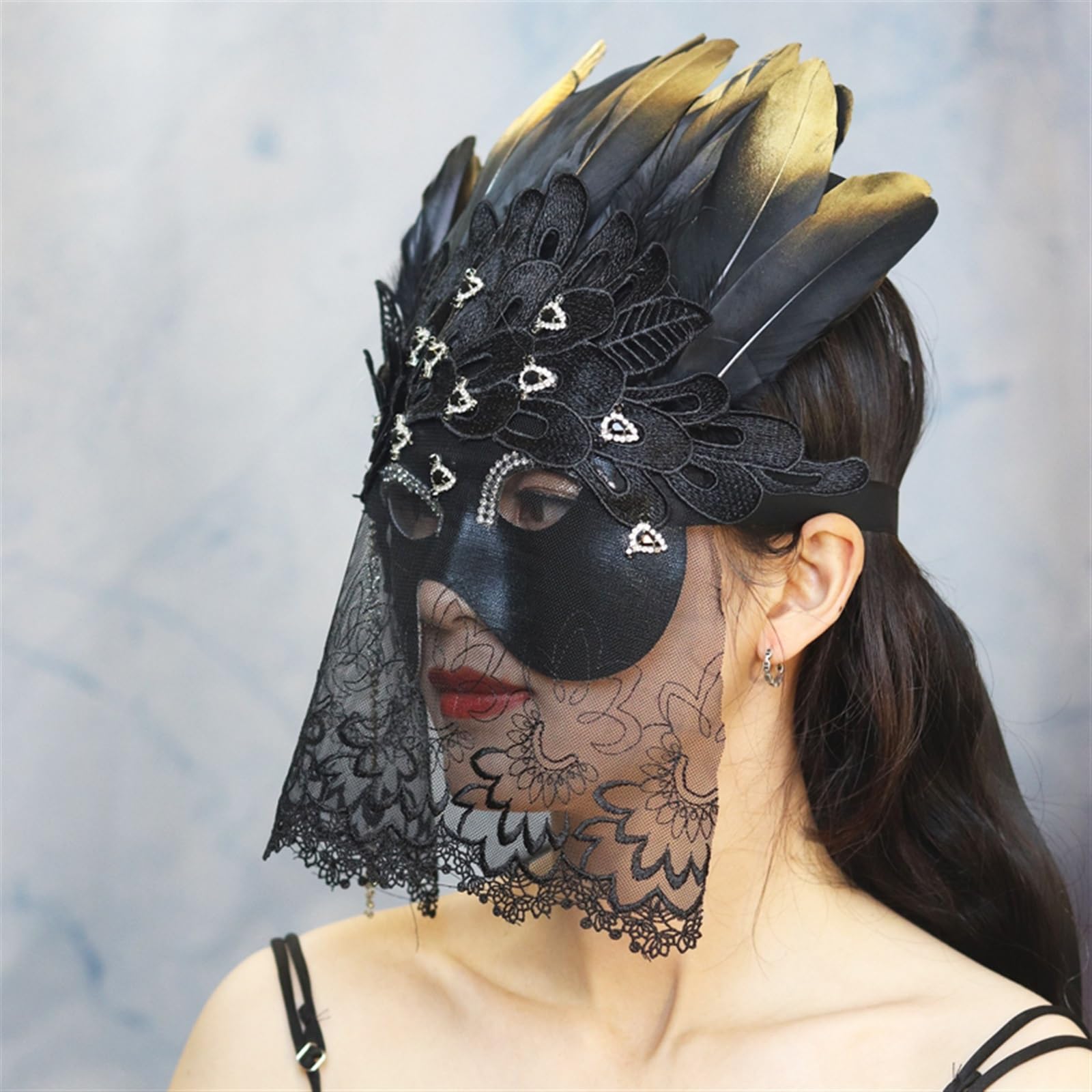 SAVOMA Dziewczęca maska cosplay makijaż impreza pióro koronka maska na całą twarz maska maska Halloween