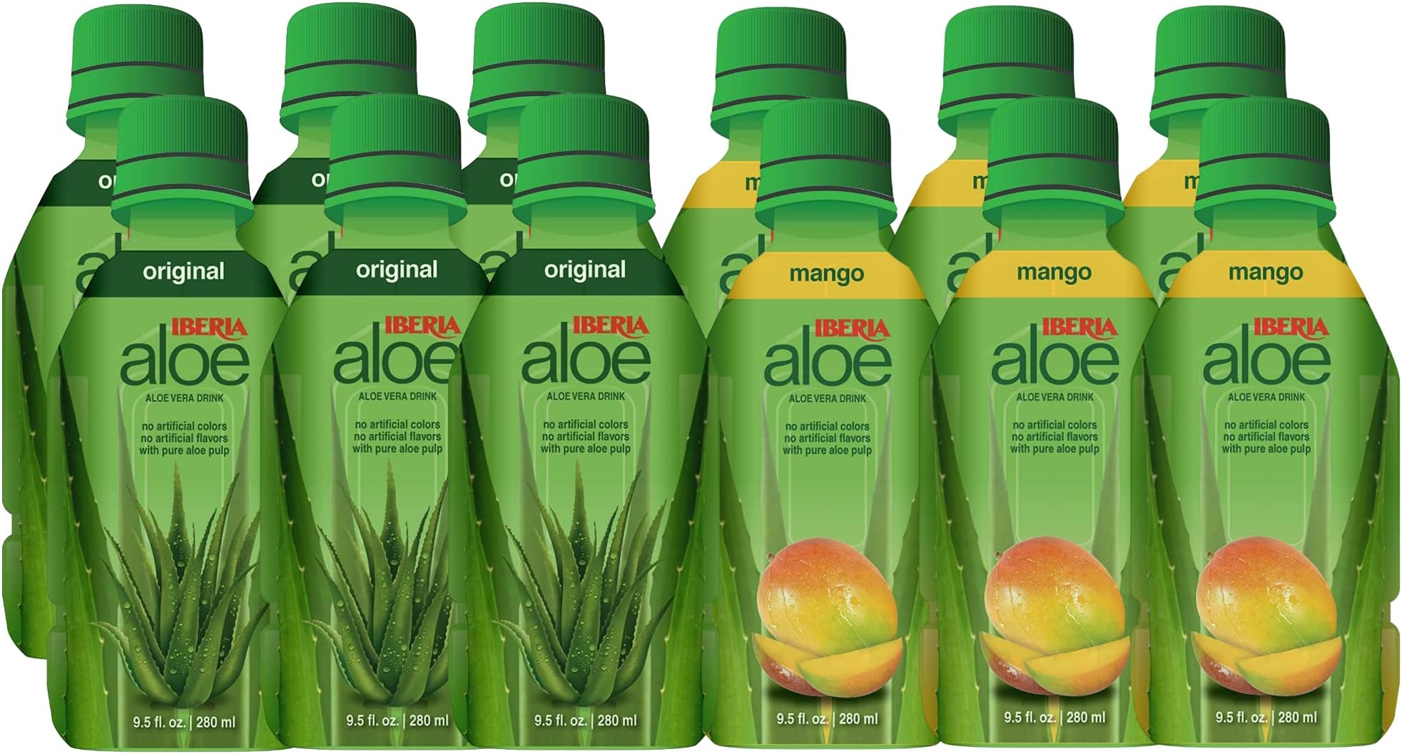 IberiaAloe Vera Drink with Pulp 9.5 fl oz, Original (Pack of 6) + Mango (Pack of 6)