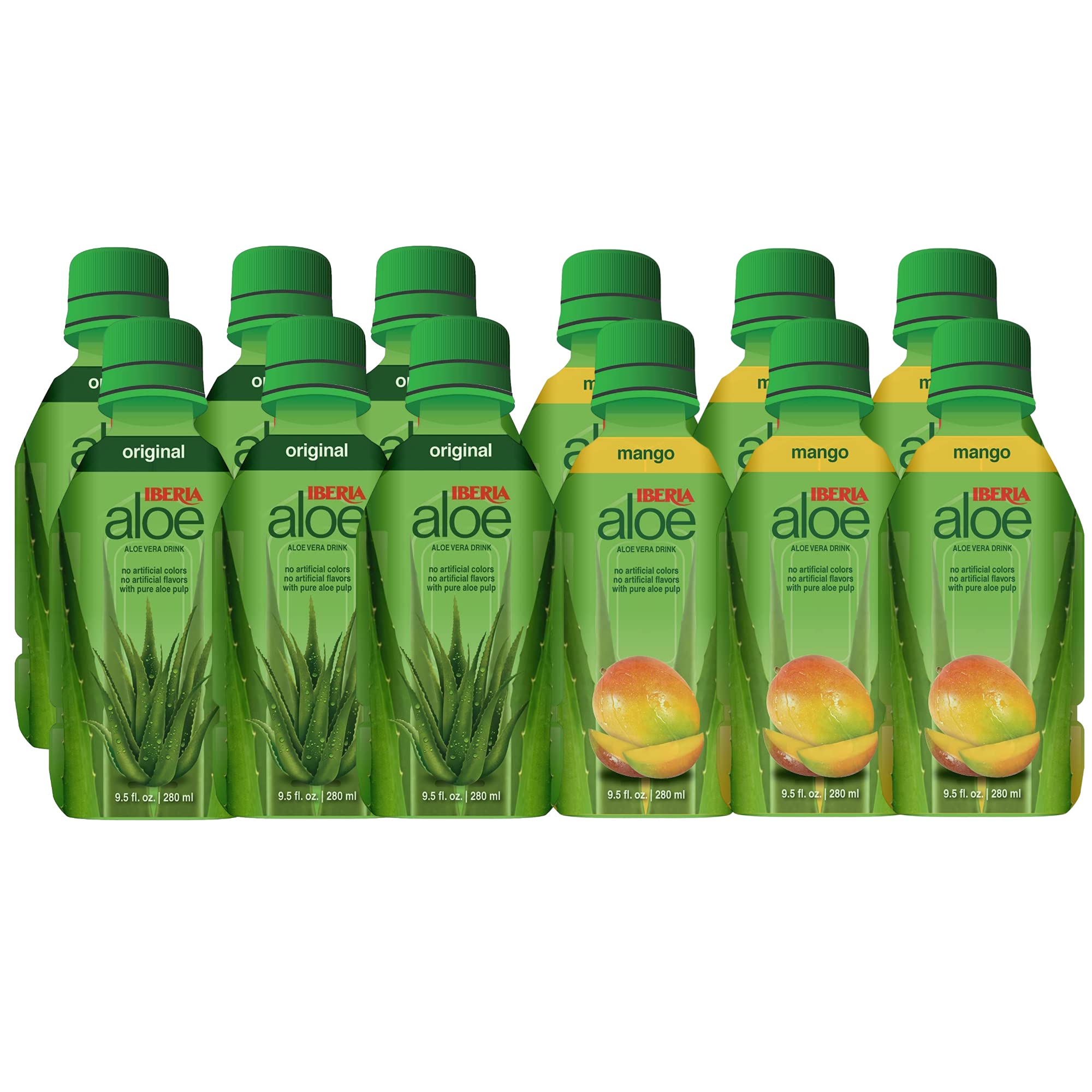 IberiaAloe Vera Drink with Pulp 9.5 fl oz, Original (Pack of 6) + Mango (Pack of 6)