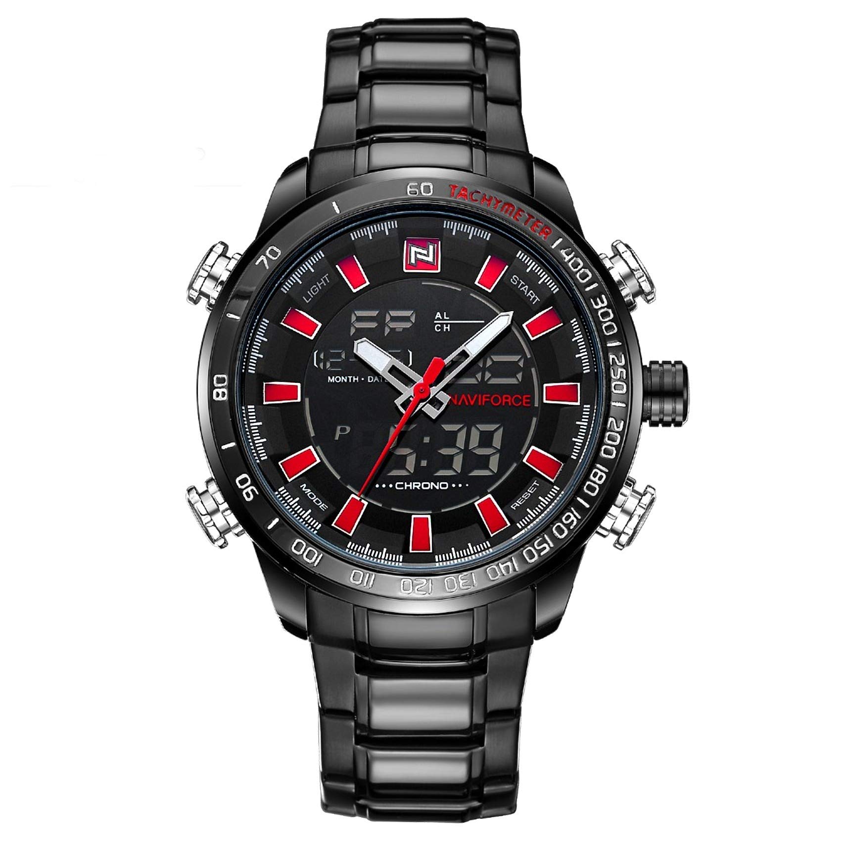 NAVIFORCE NF-9093 Black-Red Stainless Steel Analog-Digital Mens Watch (B07HTJ12QQ) Amazon Price History, Amazon Price Tracker
