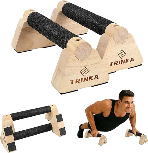 Miniatura 9 de Barras de levantamiento de paraletas de madera, 2 barras de calistenia de madera con base antideslizante, asas de flexión para gimnasio en el piso,