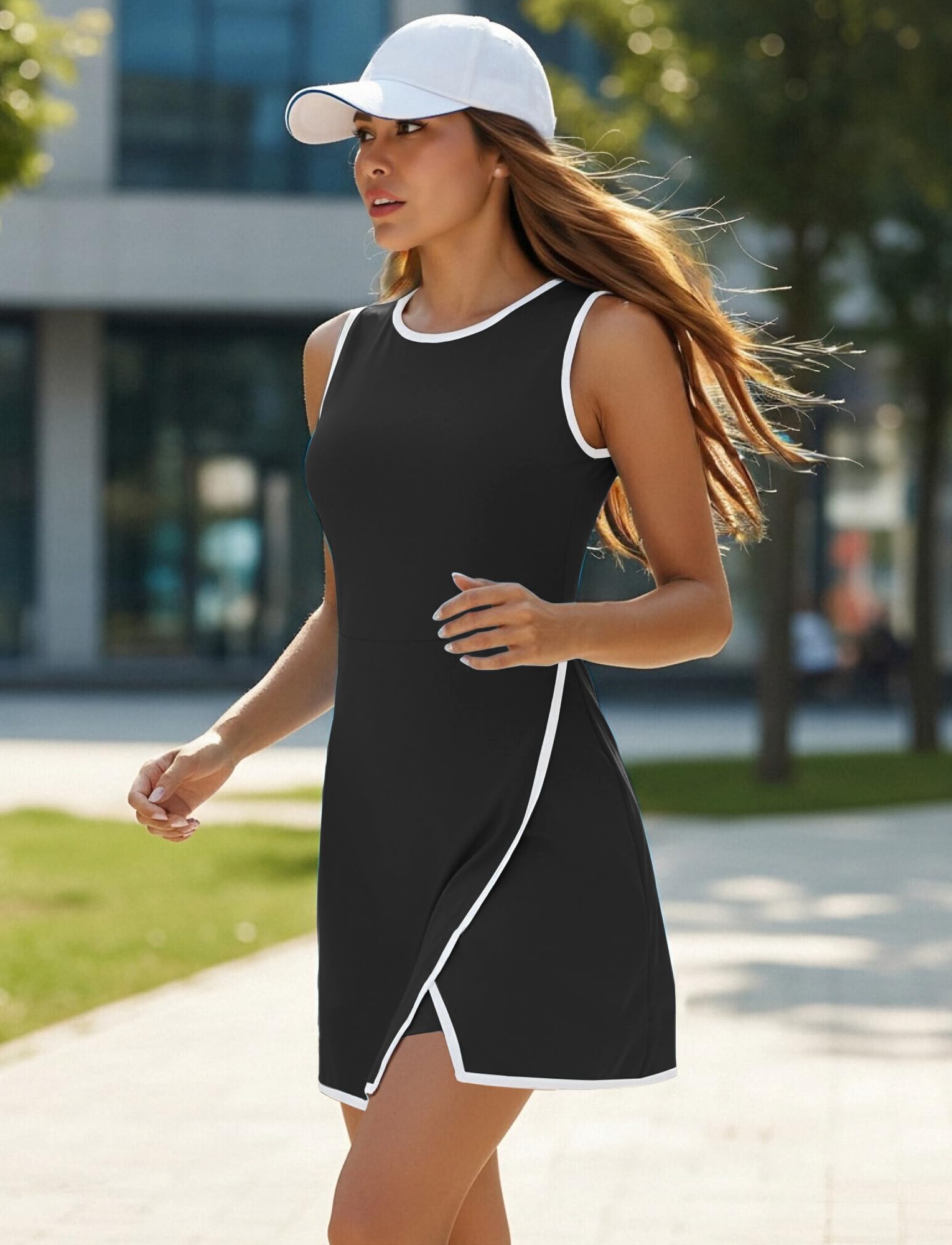 SEAUR Damen Sportkleid mit integrierter Shorts Seiten Taschen A Line Ärmellos Casual Tennis Golf Walking Athleisure Sommer Kleid
