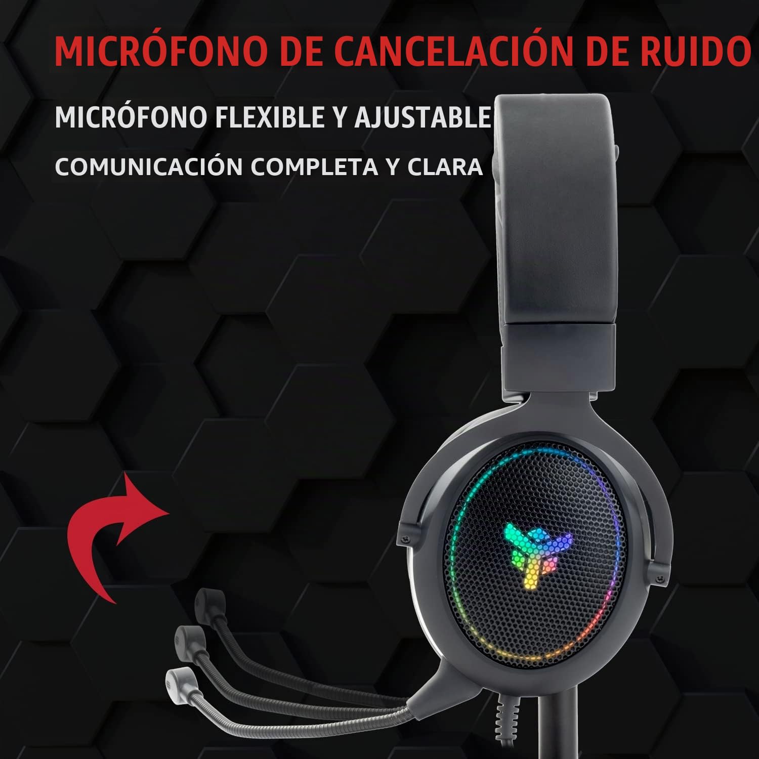 Itek H500 Auriculares Gaming con Micrófono Extraíble, Sonido Envolvente 7.1 Virtual, Cancelación de Ruido Externo, Iluminación LED RGB, Conexión USB, Compatible con PC y Consola, Negro, Ajustable