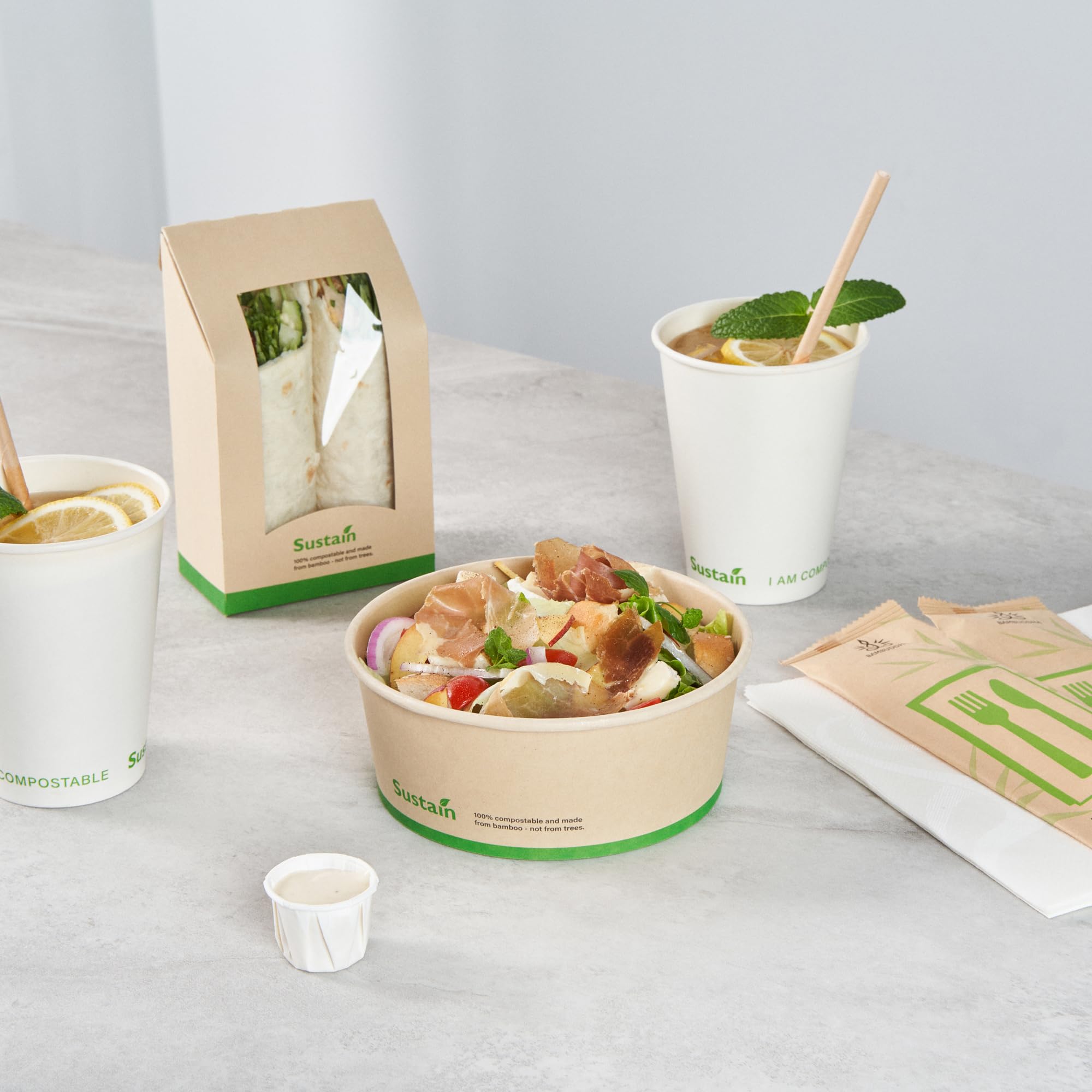 Restaurantware - Cajas de papel resistentes de 25 onzas, 50 recipientes redondos para alimentos, con forro de ácido poliláctico, compostables, contenedores de papel de bambú, desechables, a prueba de