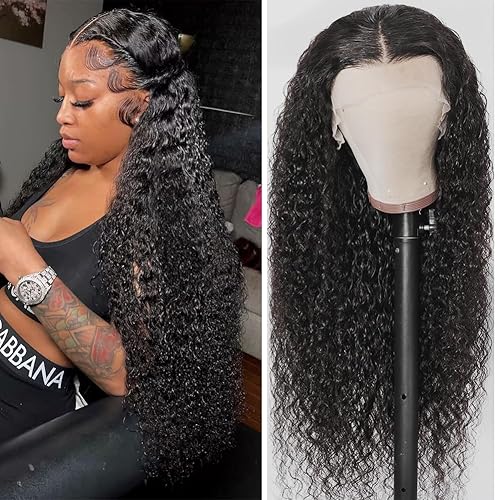 RASHINEE Peluca de cabello humano ondulado de 13 x 4 HD, transparente, ondulado y húmedo con encaje frontal, pelucas de cabello humano prearrancado