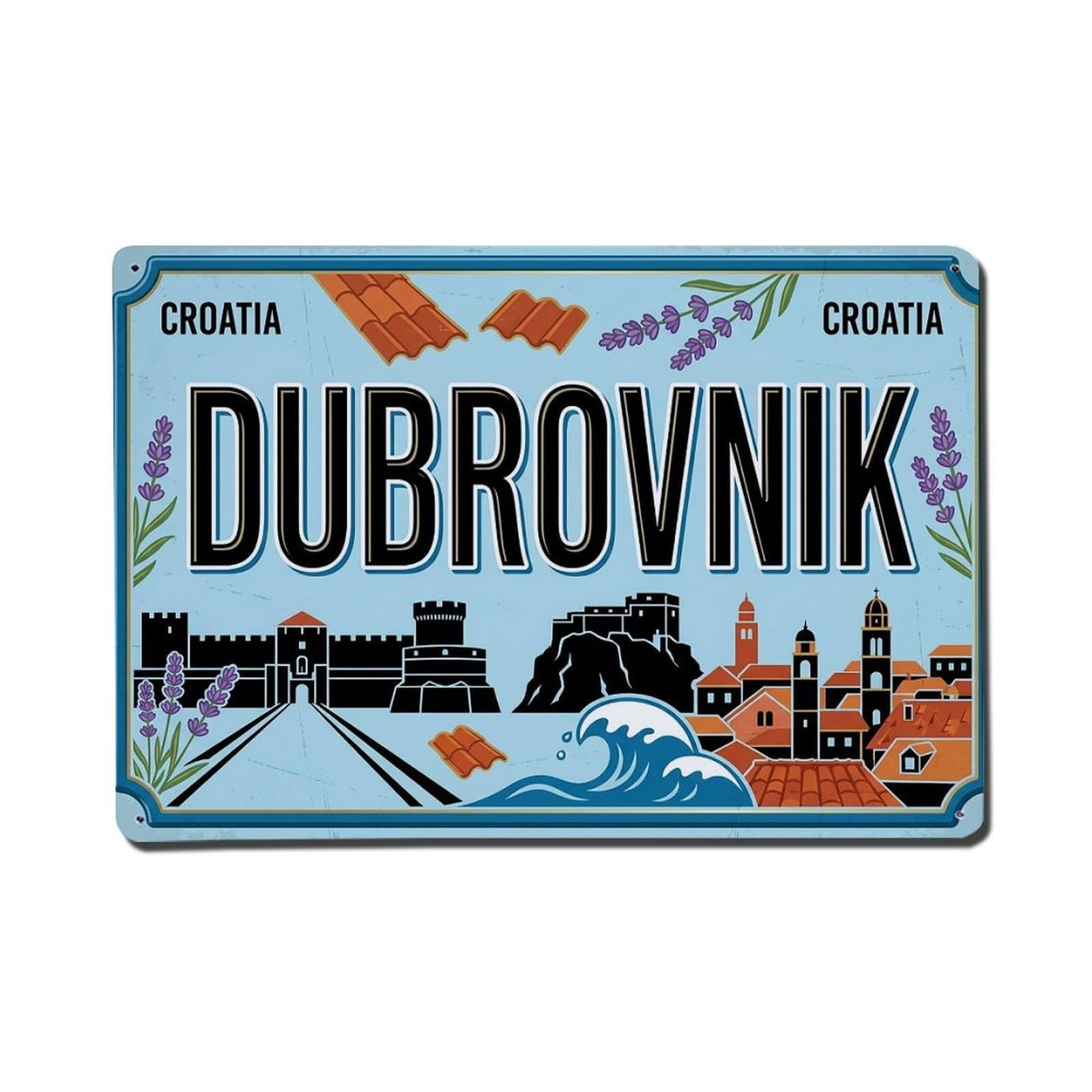 Vintage Travel Dubrovnik Croatia Walls Sea Metal Tin Sign Plaque Wall Decor for Cafe, Club Bar, Office, Garden Metal Poster 8x12Inch