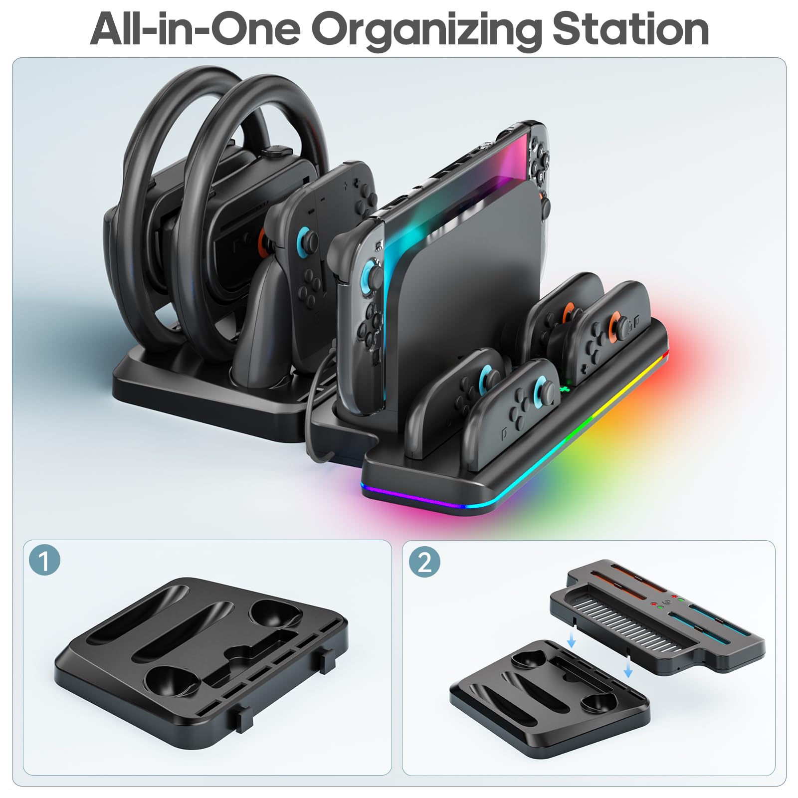 10 in 1 Switch 2 Zubehörset, Große Switch 2 Tasche, Joy Con 2 Ladestation, Spiel Lenkräder und Griffe, Organizer Station, Schutzhülle und Bildschirmschutz, Gamer Zubehör Geschenke