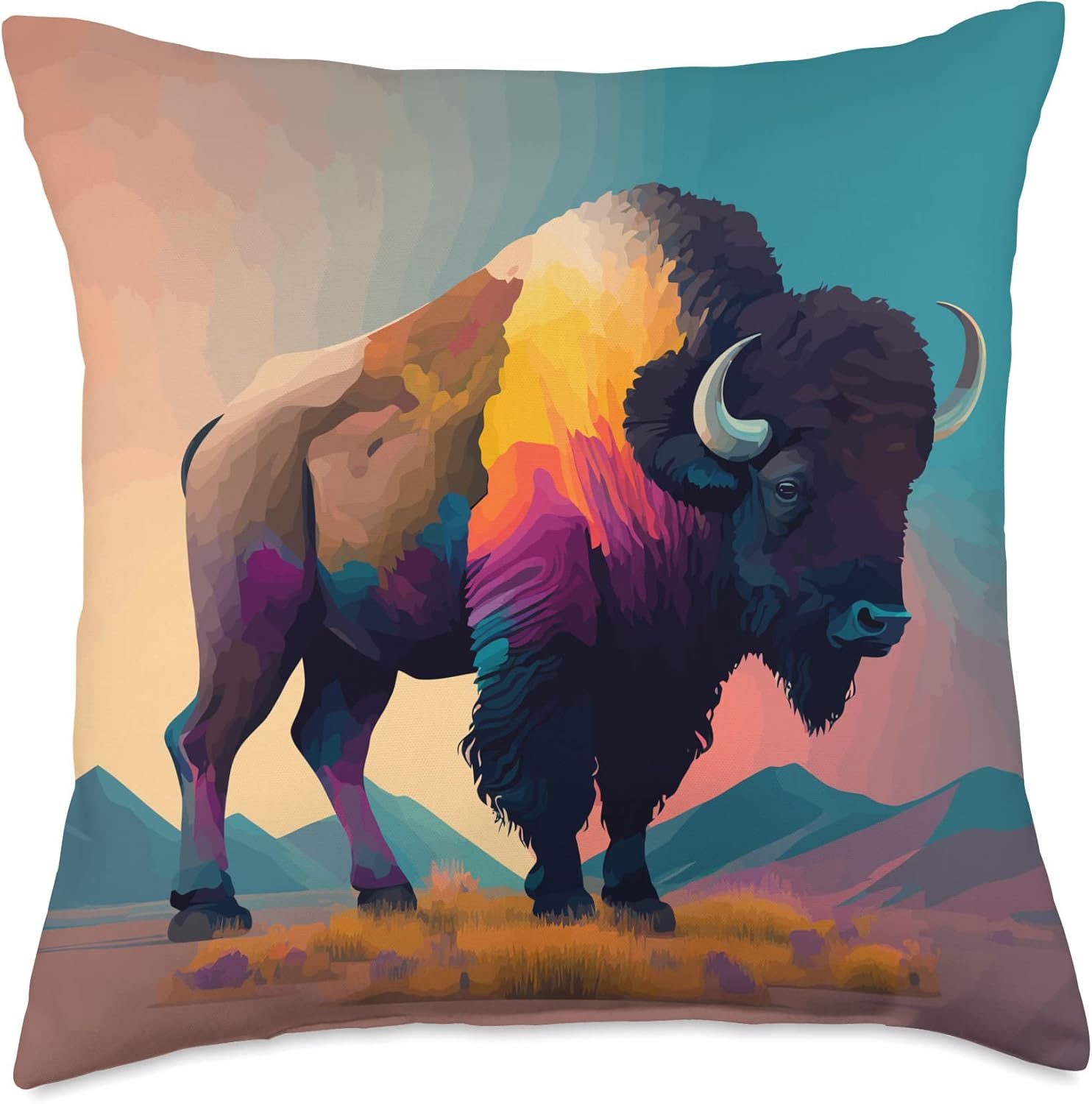 Buffalo Shirt American Bison Western Watercolor Throw Pillow