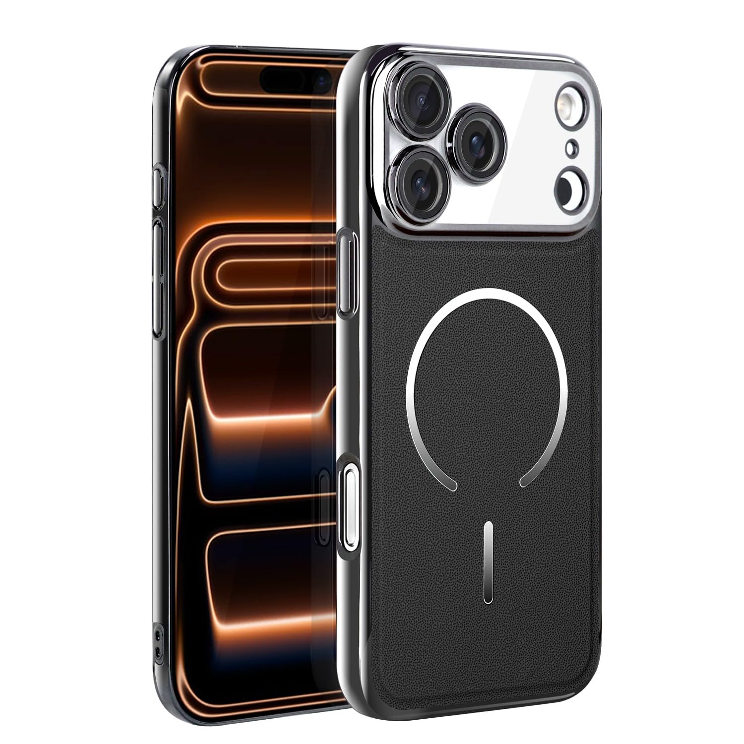 Coque iPhone 17 Pro en cuir véritable noir chic et rigide - 8