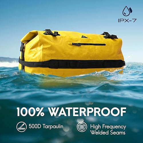 Vista 73 de Haimont Mochila de lona grande impermeable con parte superior enrollable, bolsa de lona seca resistente para navegación, viajes, motocicleta, kayak
