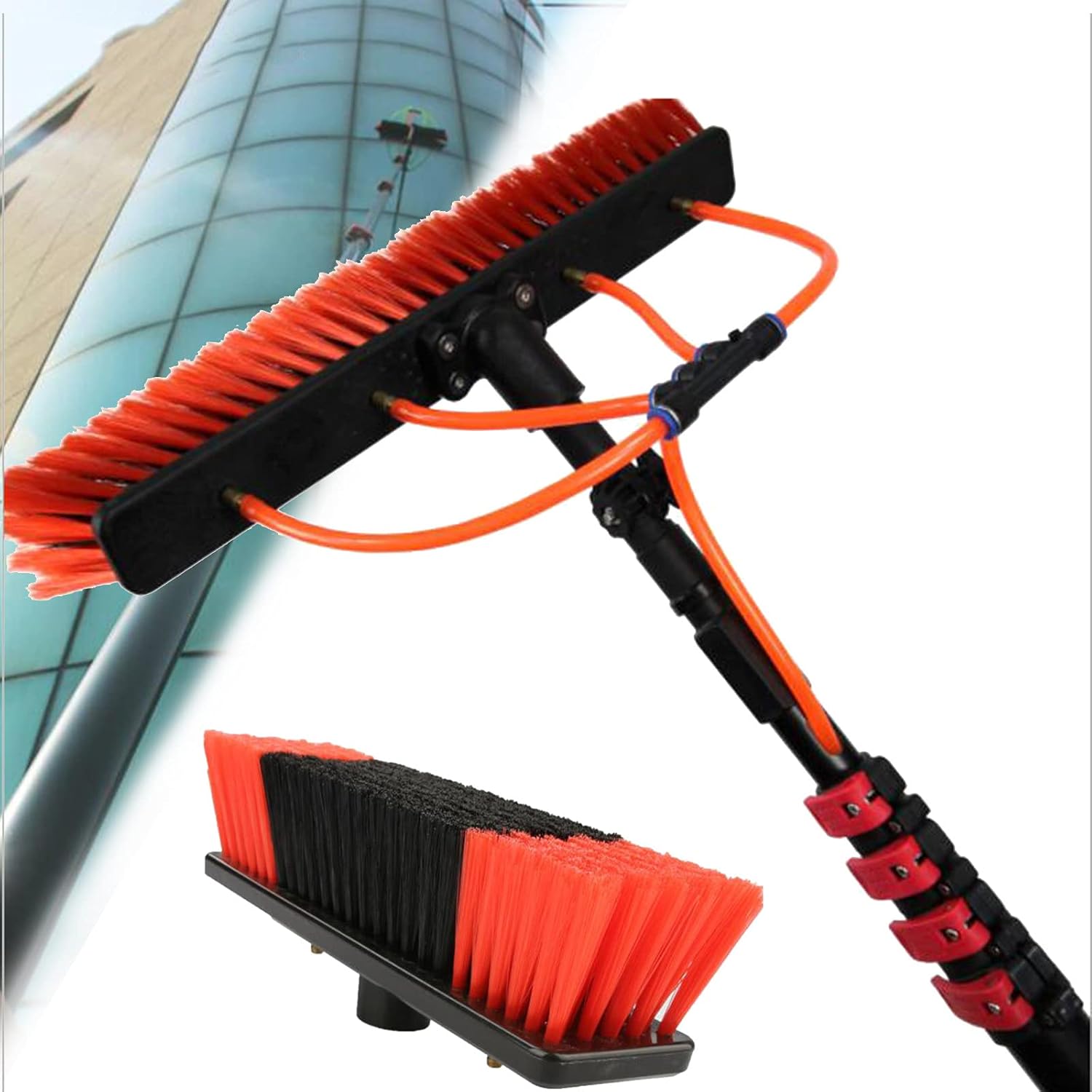 Long Handle Retractable Water Brush 9m Telescopic Pole Window Glass Cleaning Brush