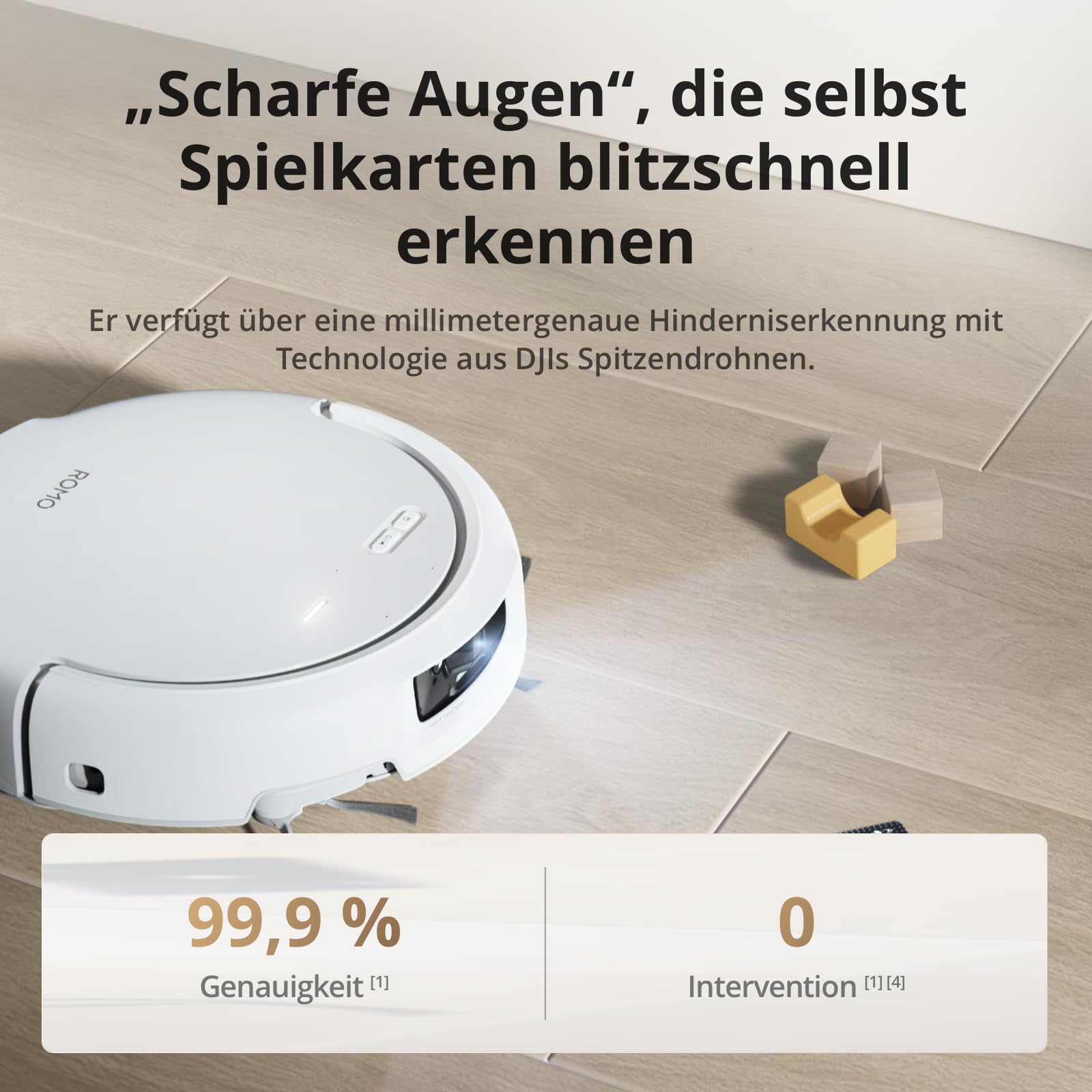 DJI ROMO S Saugroboter mit Wischfunktion, 25.000 Pa Saugkraft, Hinderniserkennung auf Drohnen-Niveau, Anti-Verwicklungsbürste, Selbstreinigende Basisstation, 200 Tage wartungsfrei, Weiß