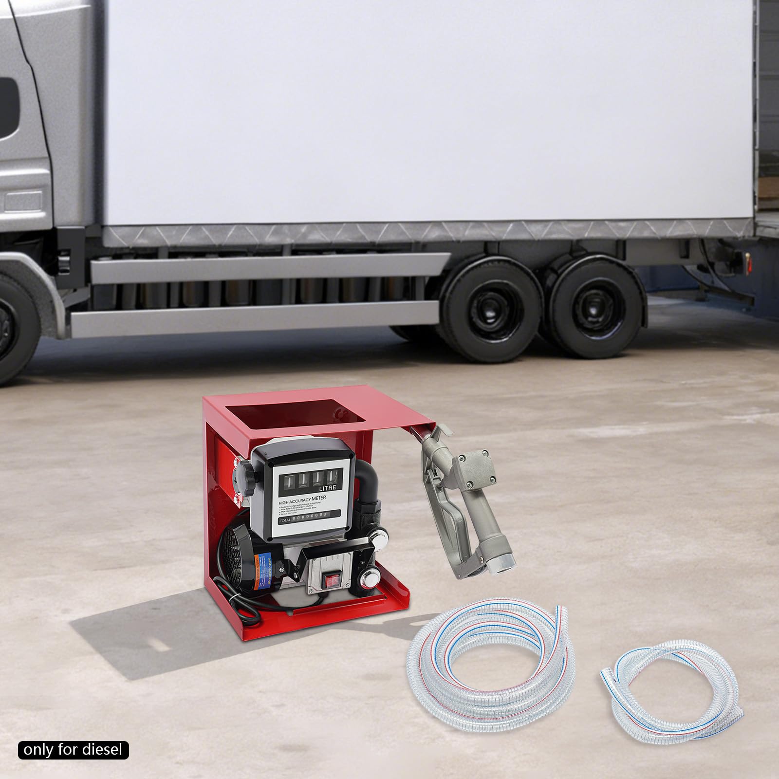 Dieselpumpe 60L/min 550W mit Halterung, Ölabsaugpumpe Elektrisch mit Messuhr, Transparente Stahlgeflechtschläuche & Manuelle Zapfpistole für Diesel Heizöl