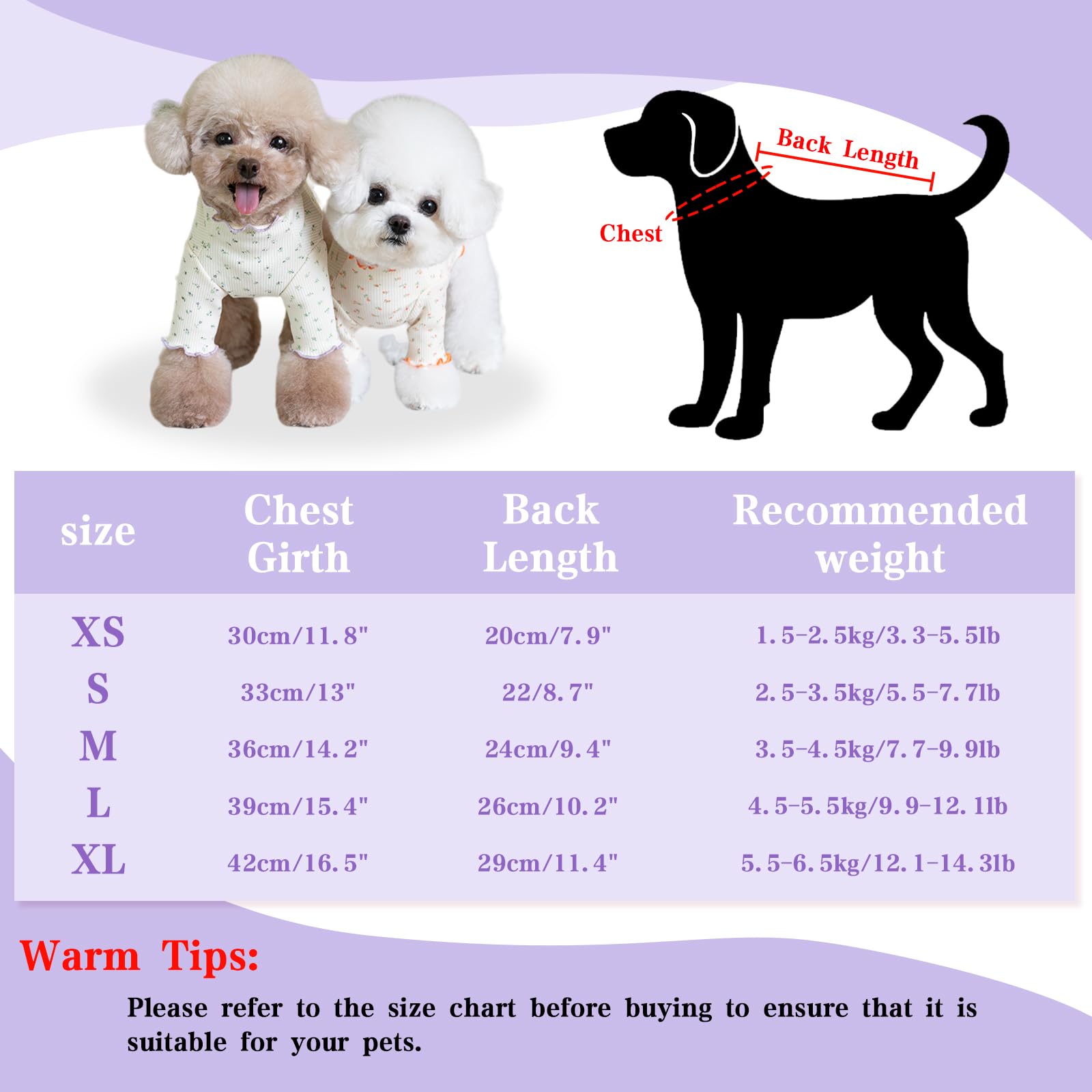 Yaopelky Pet Clothes for Small Medium Dogs Cat Daisy Flower Prints Dog Shirts Long Sleeve Ruffle Puppy Clothes Dog Pajamas for Chihuahua Shih Tzu Yorkie (Purple - Image 2