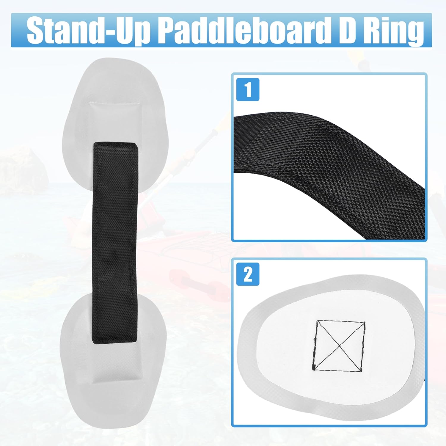 X AUTOHAUX 7pcs D-Ring PVC Patch Kayak Round Shape D Ring 11.5ft Elastic Shock Rope with 6 Hooks Kayak Paddle Accessories for Inflatable Boat Canoe Deck Paddleboard Gray