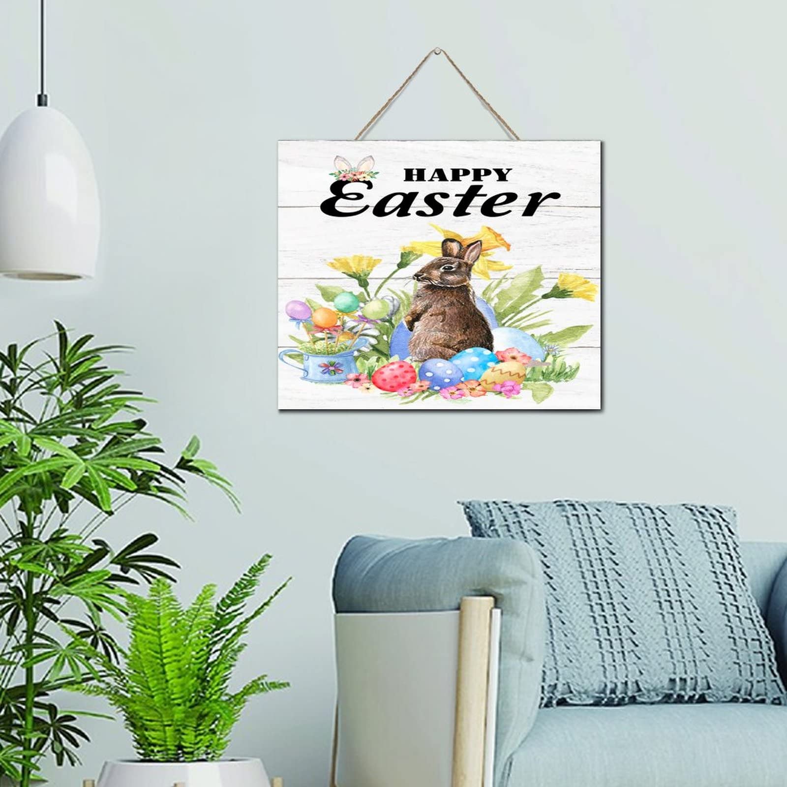 Plaque murale en bois Happy Easter décoration intérieure bureau - 6