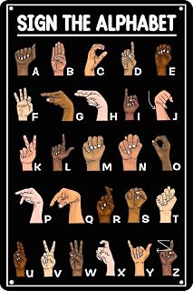 Sign The Alphabet Metal Tin Sign,Vintage ASL Sign Language Alphabet for Classroom Wall Decor for Home ABC Playroom Studyroom Signs 8x12 Inch