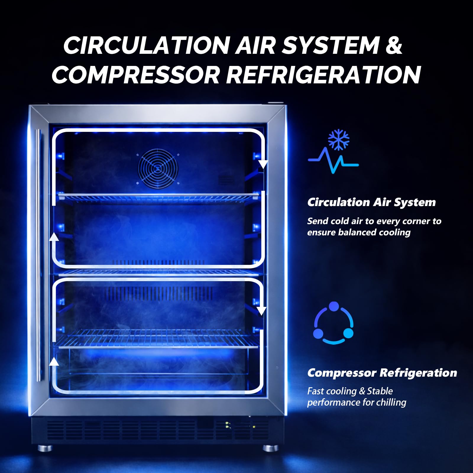 Rovsun 24 Inch Beverage Refrigerator, 5.8 Cu.Ft. Under Counter Beverage Fridge With Glass Door And Touch Temperature Control For Soda, Beer, Built-In Or Freestanding Cooler For Kitchen, Bar, Office on Fridge.com - View 6