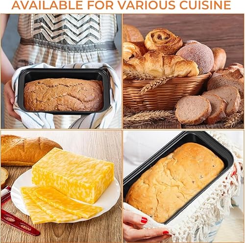 Miniatura 7 de PreZiouz Paquete de 4 moldes antiadherentes para pan, 10 x 5 pulgadas, molde negro para hornear pan, molde rectangular de acero al carbono para