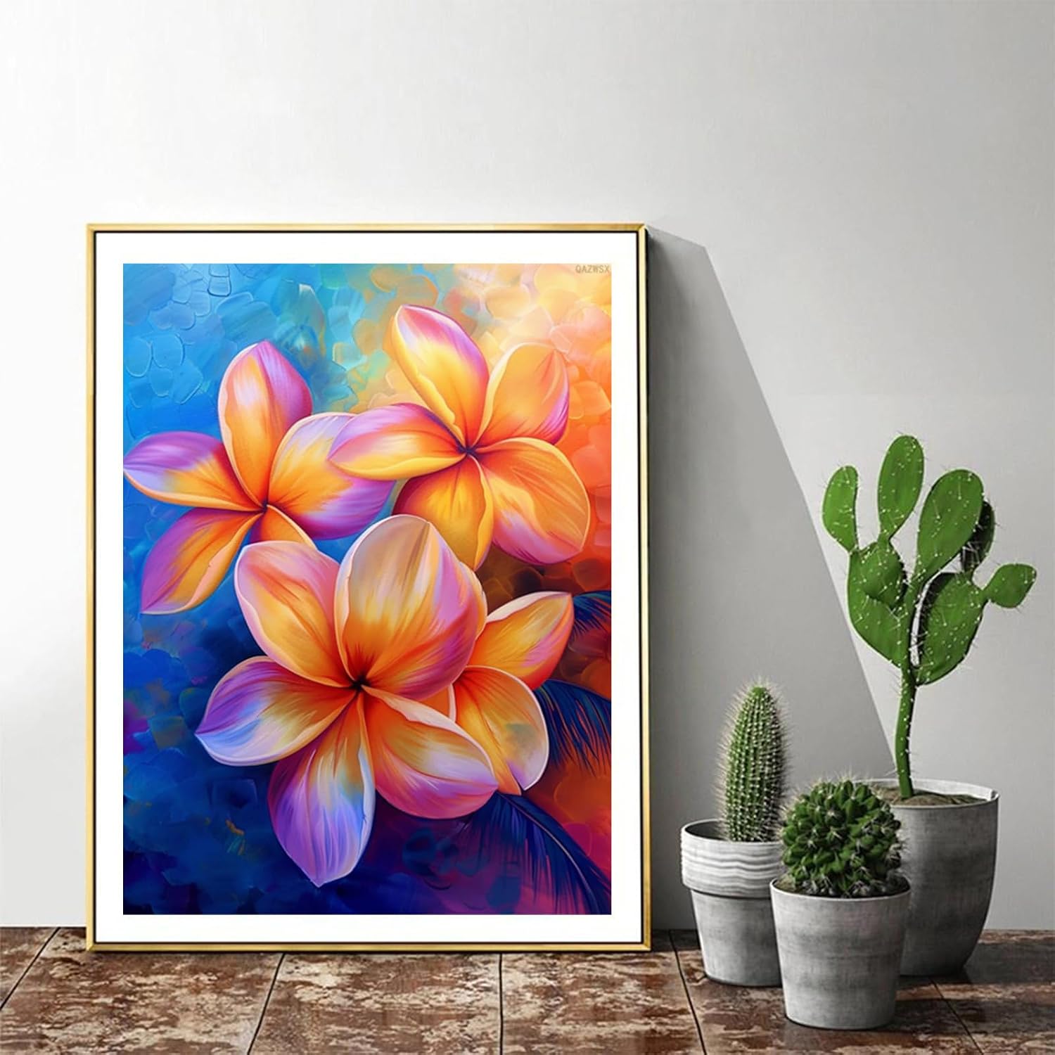 QAZWSX Plumeria Flowers 5D Diamond Art Painting for Adults, Full Drill Round Diamond Paint by Number Kits for Beginners Gems Cross Stitch for Wall Decor 12x16 inch image 3