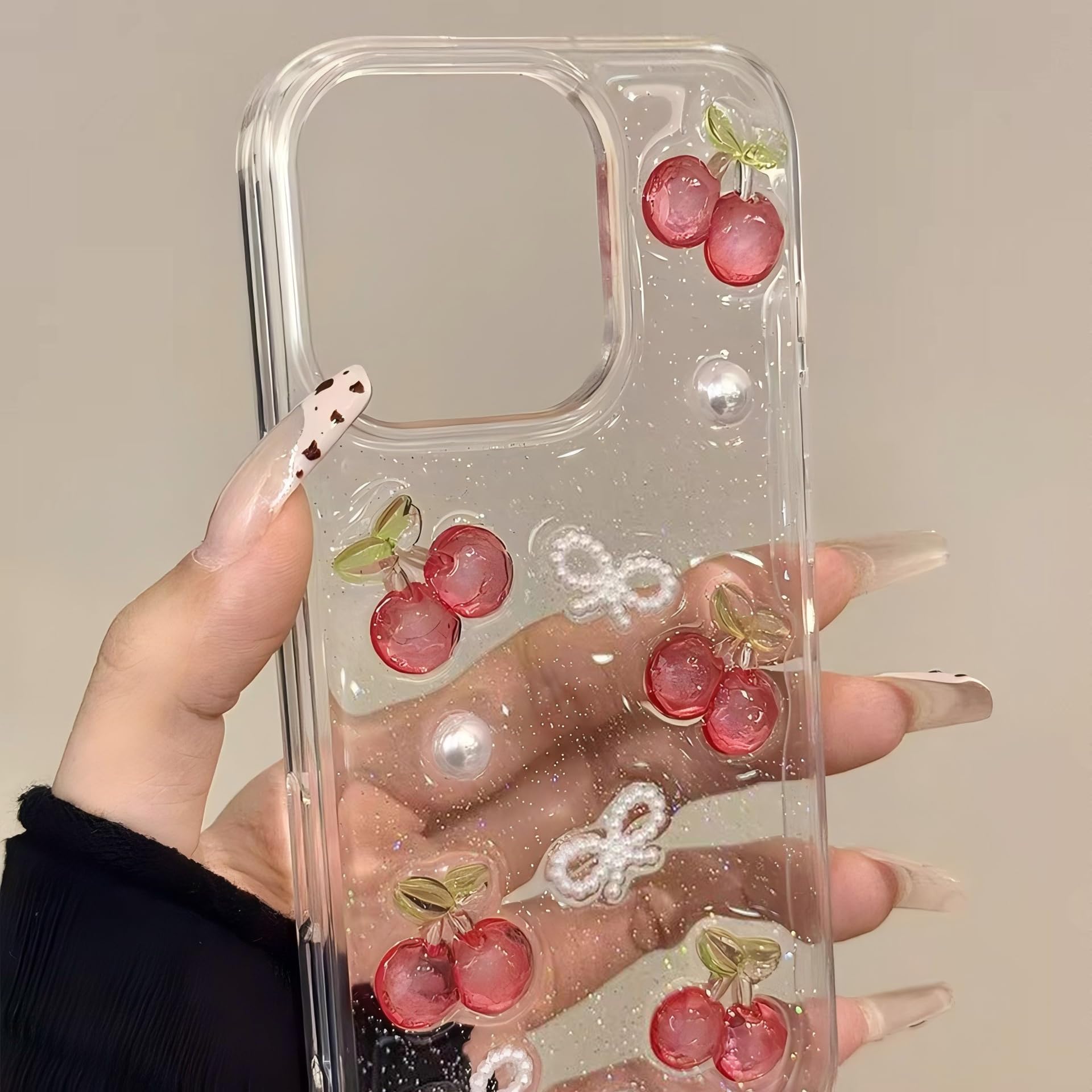 Amazon.co.jp: iphone 15 用 ケース チェリー リボン 立体 キラキラ