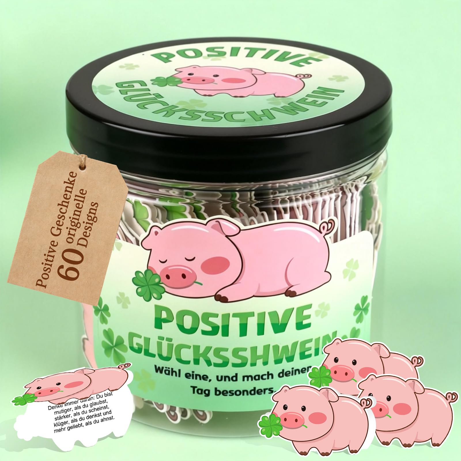 WenmthG Positive Geschenke für Frauen Freundin, Kreative Positive Glücksschwein Geschenkglas auf Deutsch, Inspirierende Geschenke für Kollegin Ehefrau, Geburtstagsgeschenk Frau, Danke