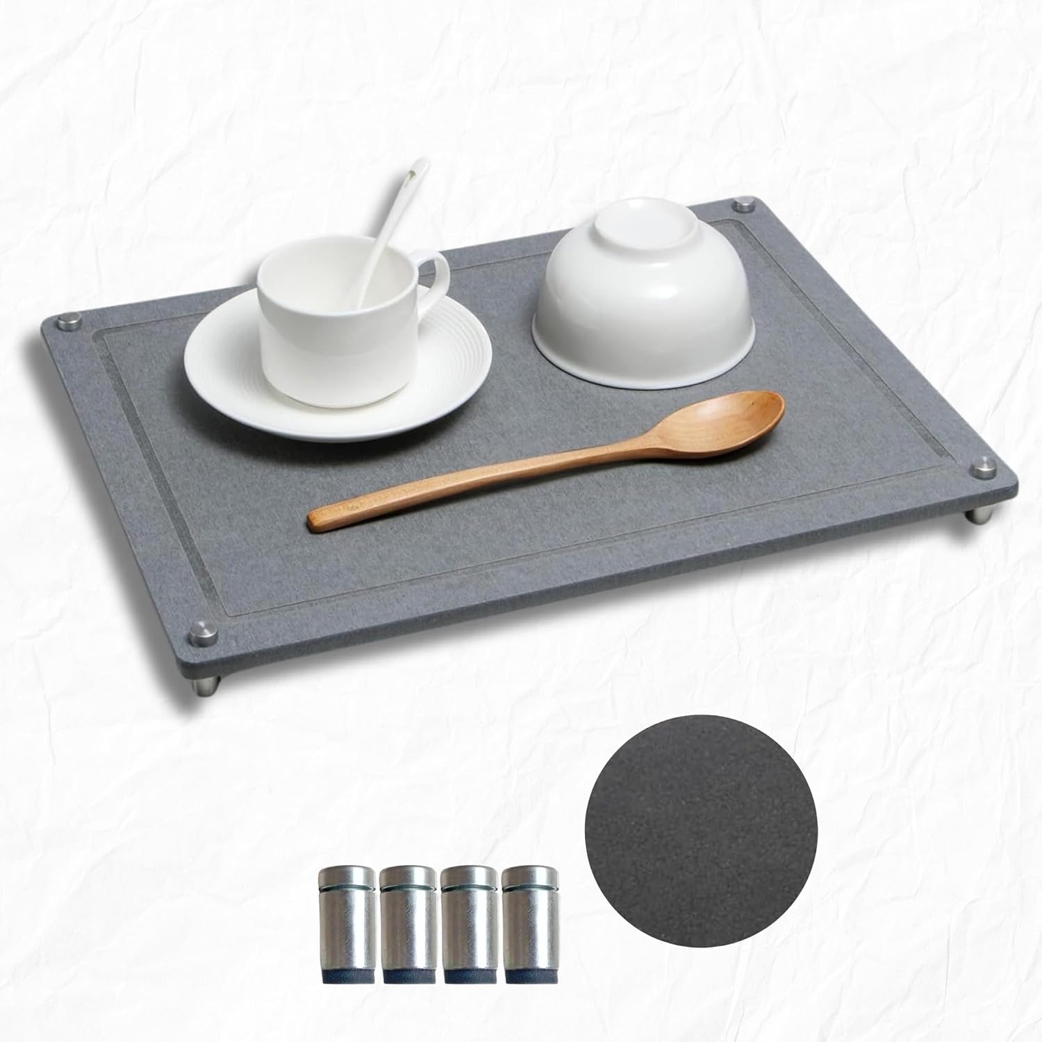 Quick-Dry Stone Dish Drying Mat - Ultra-Absorbent Diatomaceous Kitchen Counter Mat, Non-Foldable, Sleek & Durable Design for Fast Drying of Dishes, Glassware, & Utensils