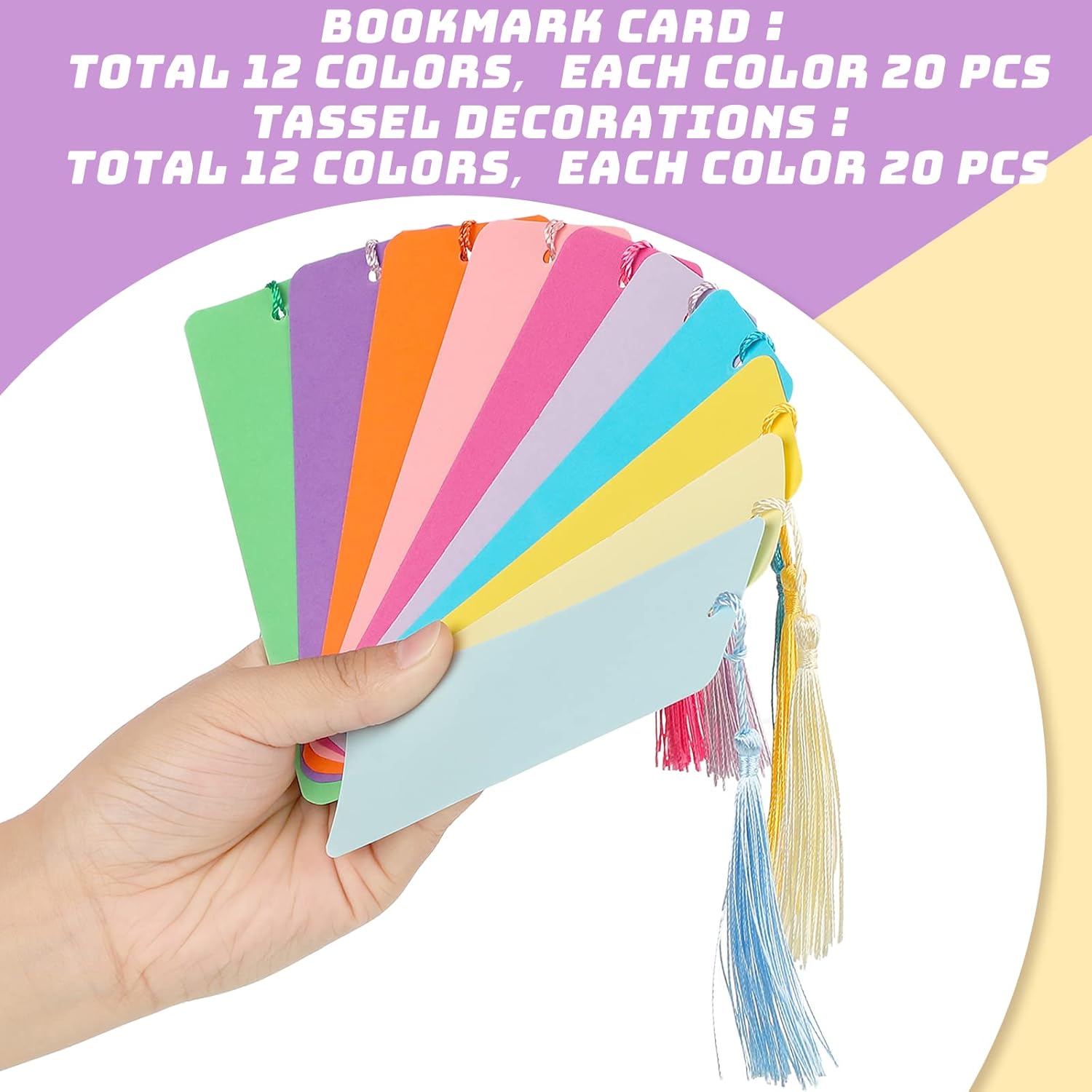 Sinmoe 240 Pcs Blank Paper Bookmarks Cardstock Colorful Tassels Craft DIY Bookmarks Bulk for Classroom Projects Gifts Tags Crafts 1.89 x 5.51 Inch (Solid Color)