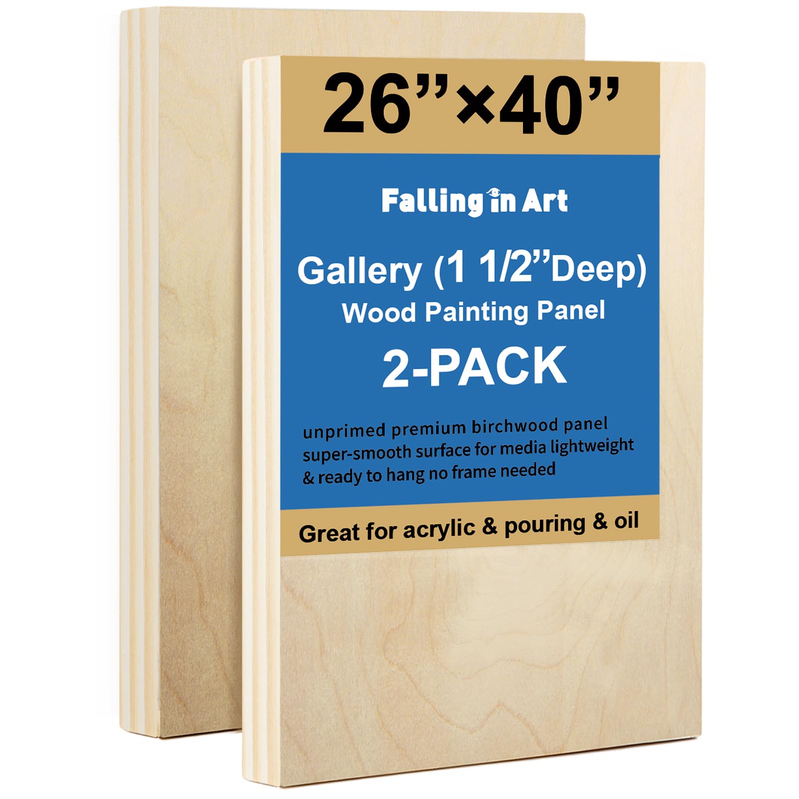 2 Pack 26x40'' Unfinished Gallery Birch Wood Canvas Panels