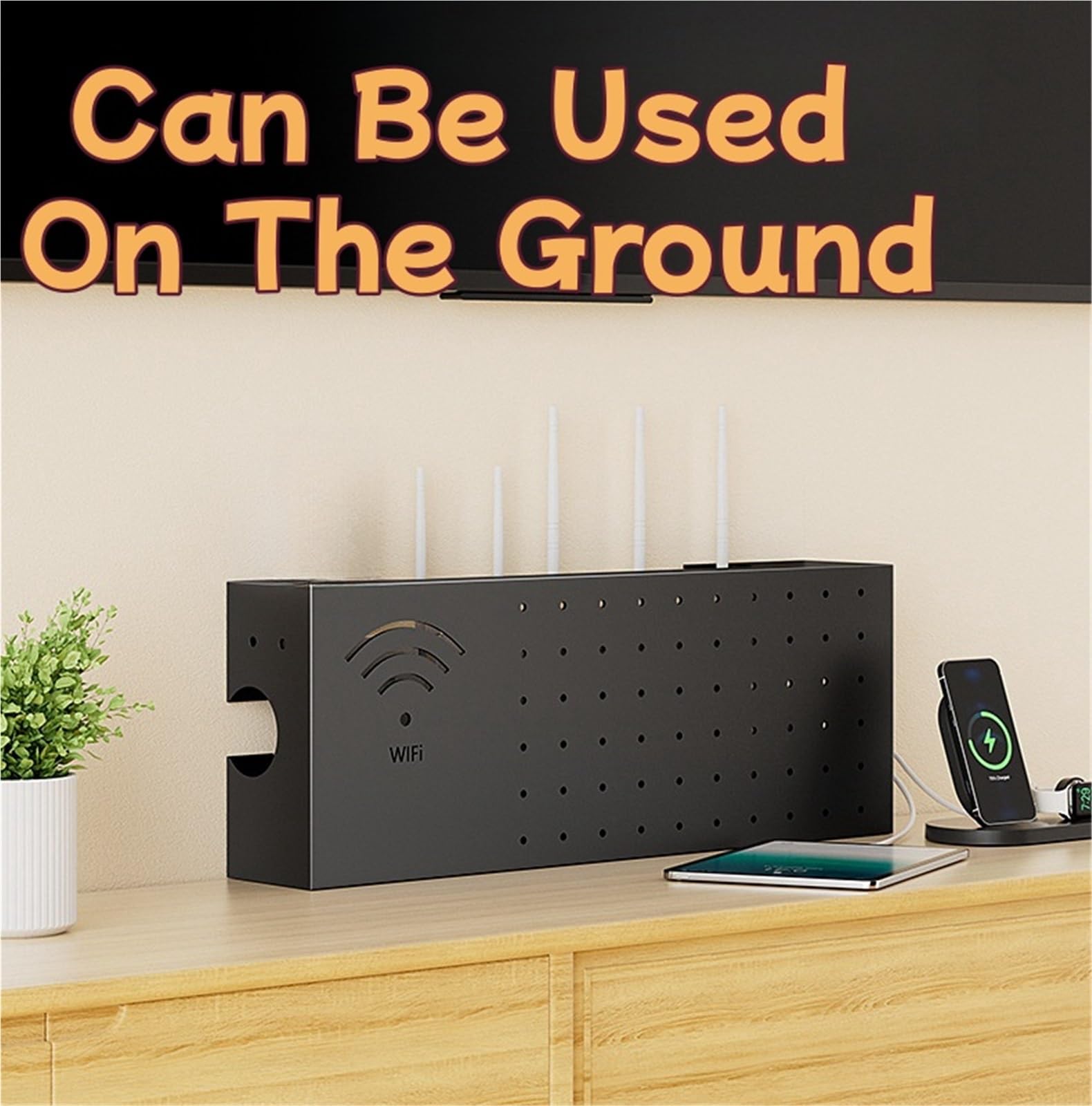 Armoire de rangement murale pour routeur avec multiprise et gestion des câbles – Étagère élégante pour économiser de l'espace pour routeurs et modems Wi-Fi – Idéal pour la maison ou le bureau