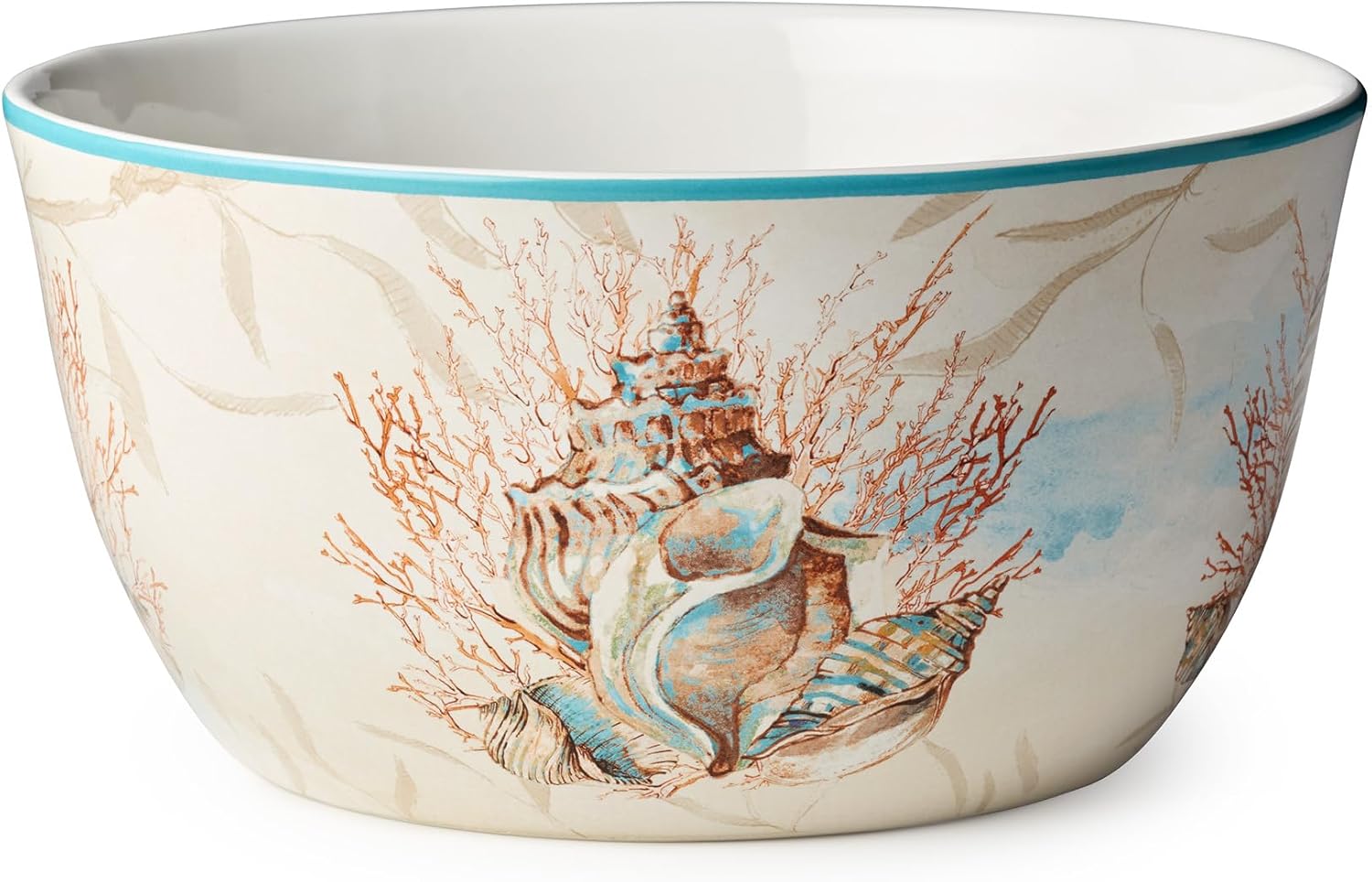 Escape to the Sea 198-Ounce Deep Bowl, Coastal Seashell & Coral Design, Durable Ceramic, Dishwasher Safe, Elegant Ocean-Inspired Serving Bowl for Salads, Pastas & Side Dishes