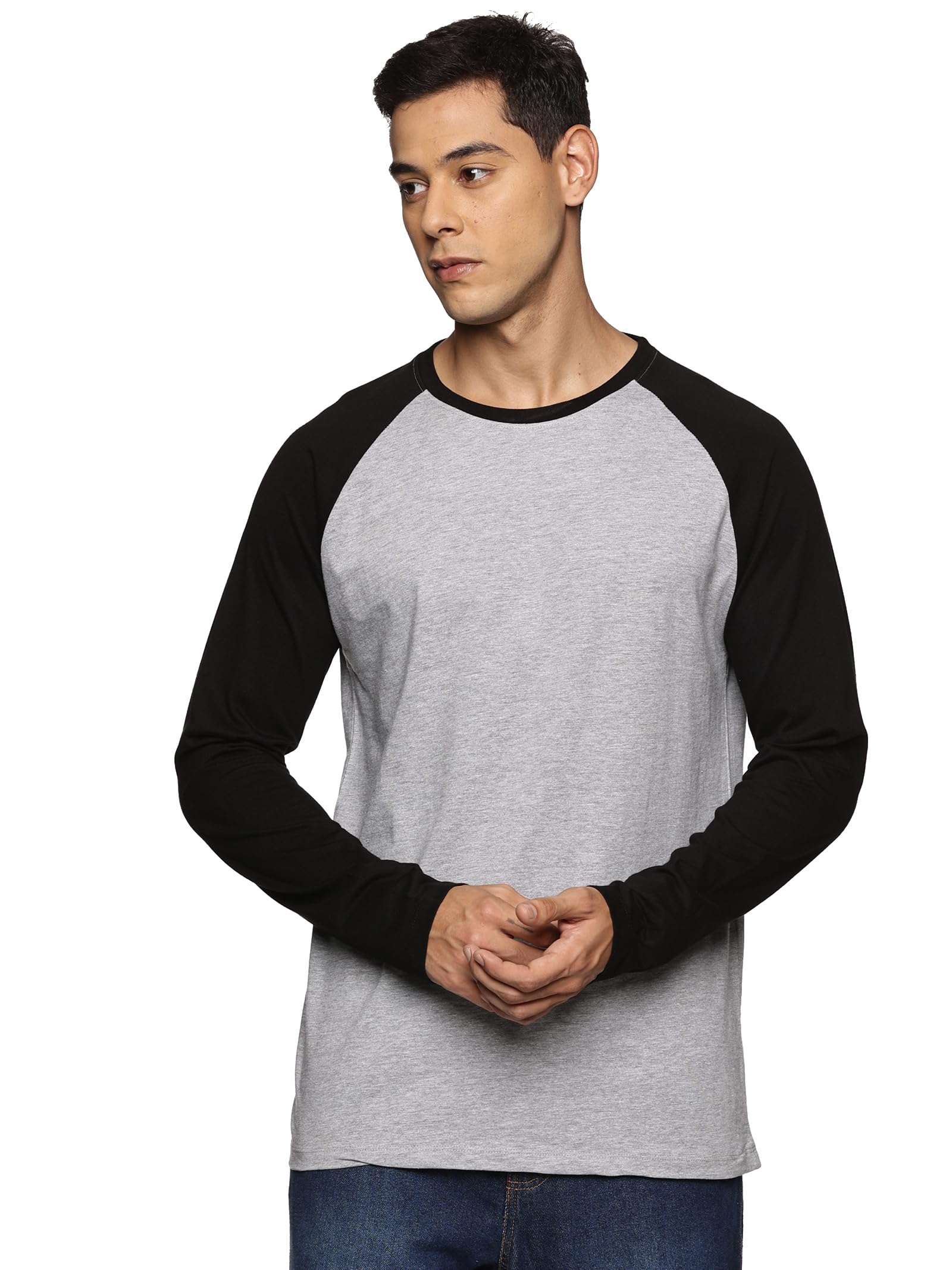 Buy Men's Raglan Full Sleeve T-Shirt, Cotton Dual Tone Grey and