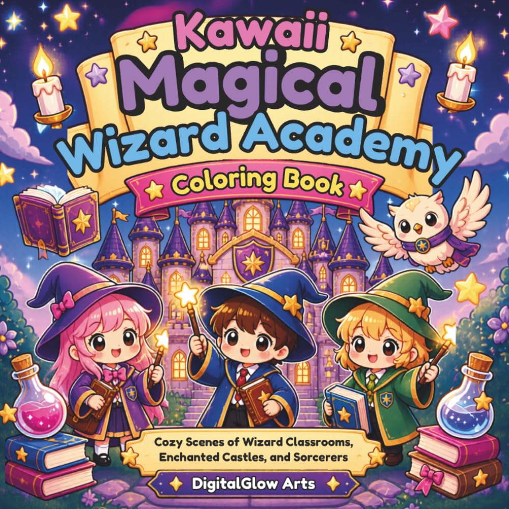 Kawaii Magical Wizard Academy Coloring Book: Cozy Scenes of Wizard Classrooms, Enchanted Castles, and Sorcerers