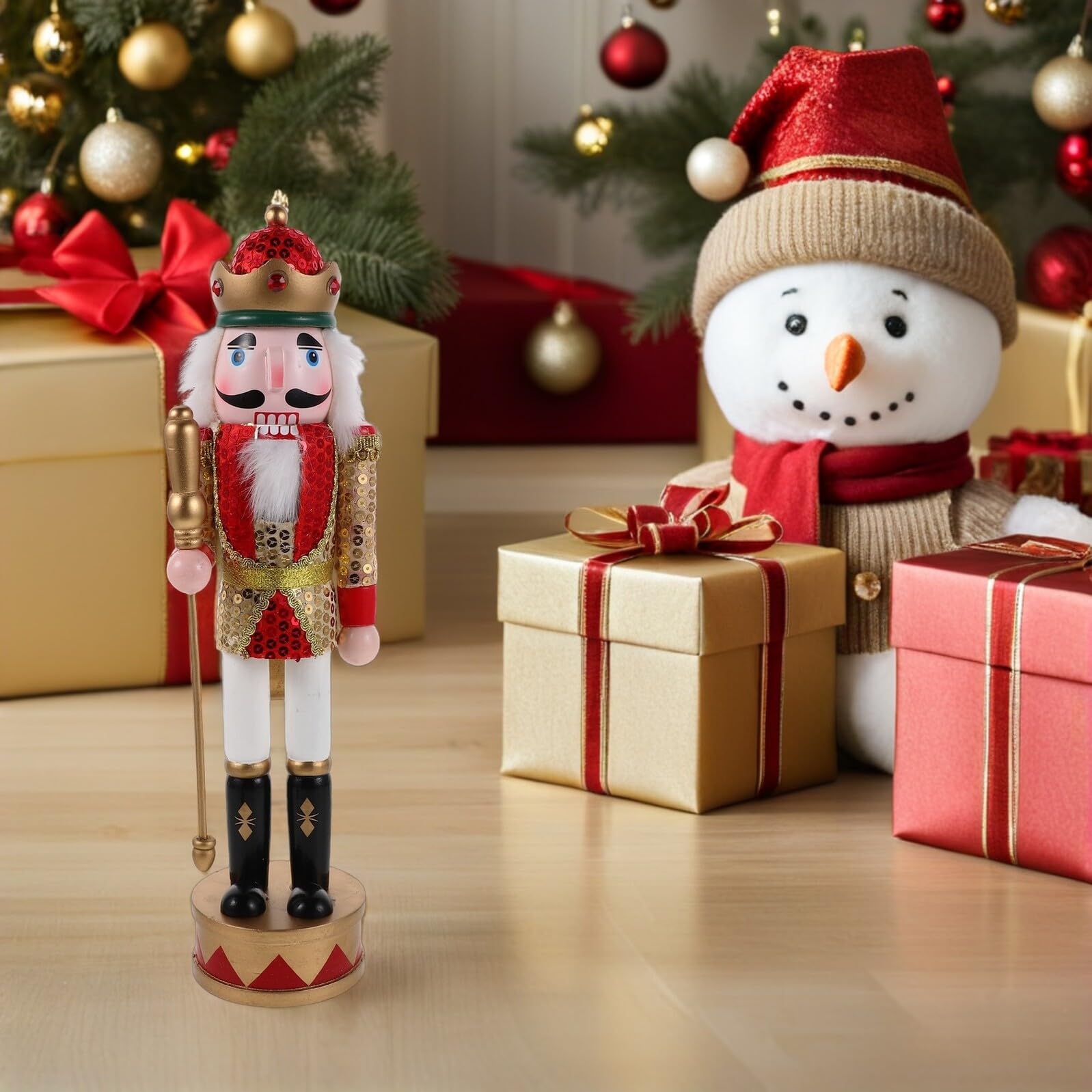 BESPORTBLE Holz Nussknacker Figur Rot Glitzer Pailletten Nussknacker Soldat Weihnachtsbaum Dekoration Tisch Ornament Weihnachts Sammlerstück