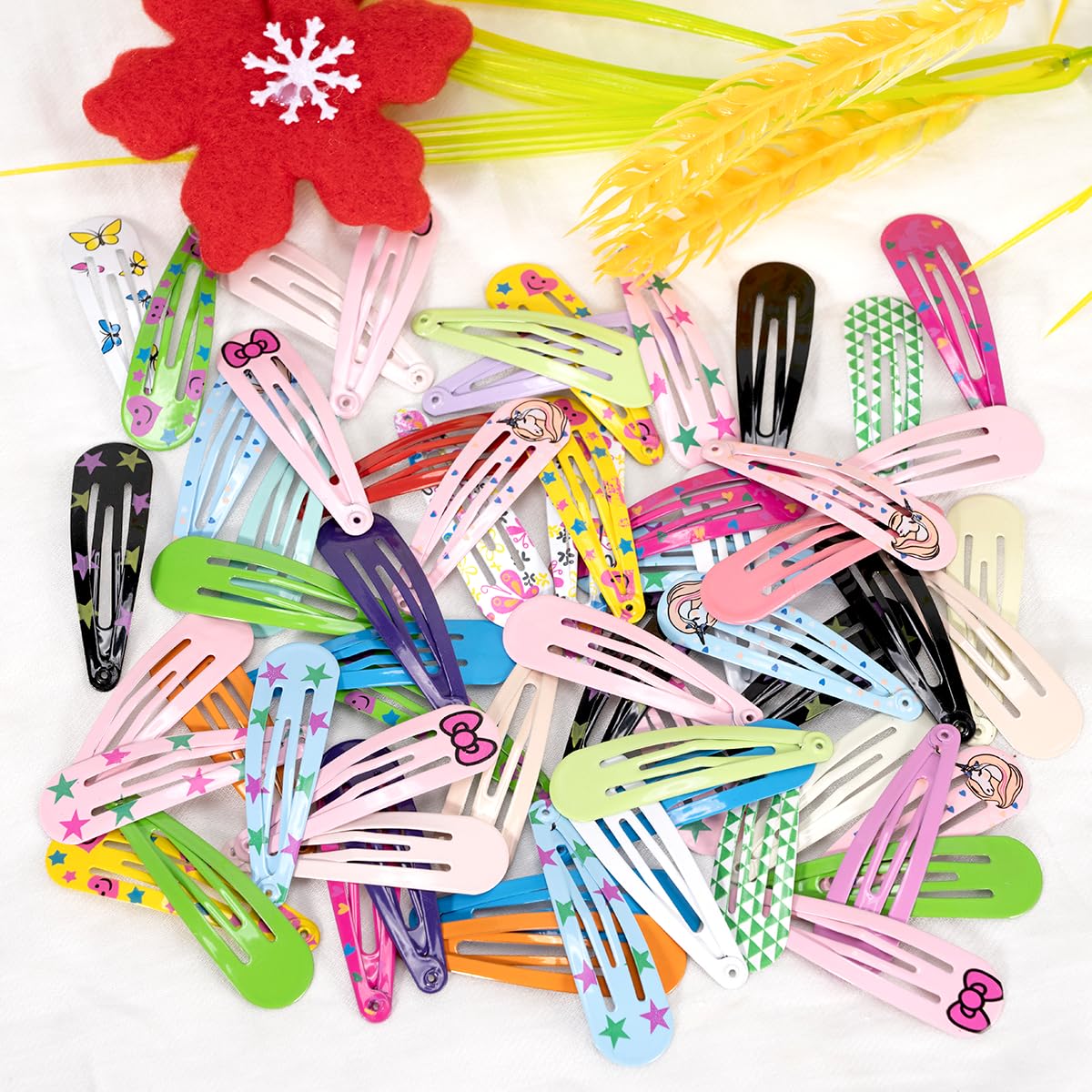 120 fermagli per capelli carini da 5 cm, bottone in metallo, colore caramello, regalo compleanno, 30 stili (stampati e uniti)