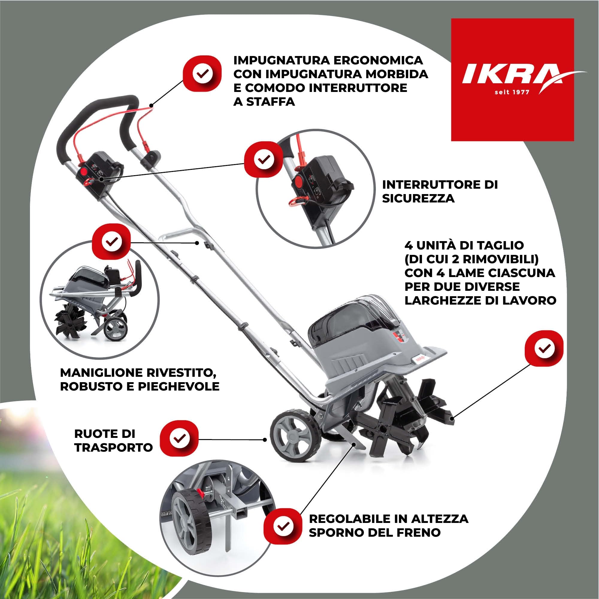 IKRA motozappa IB-TC 36, senza batteria da 36 V e caricabatterie