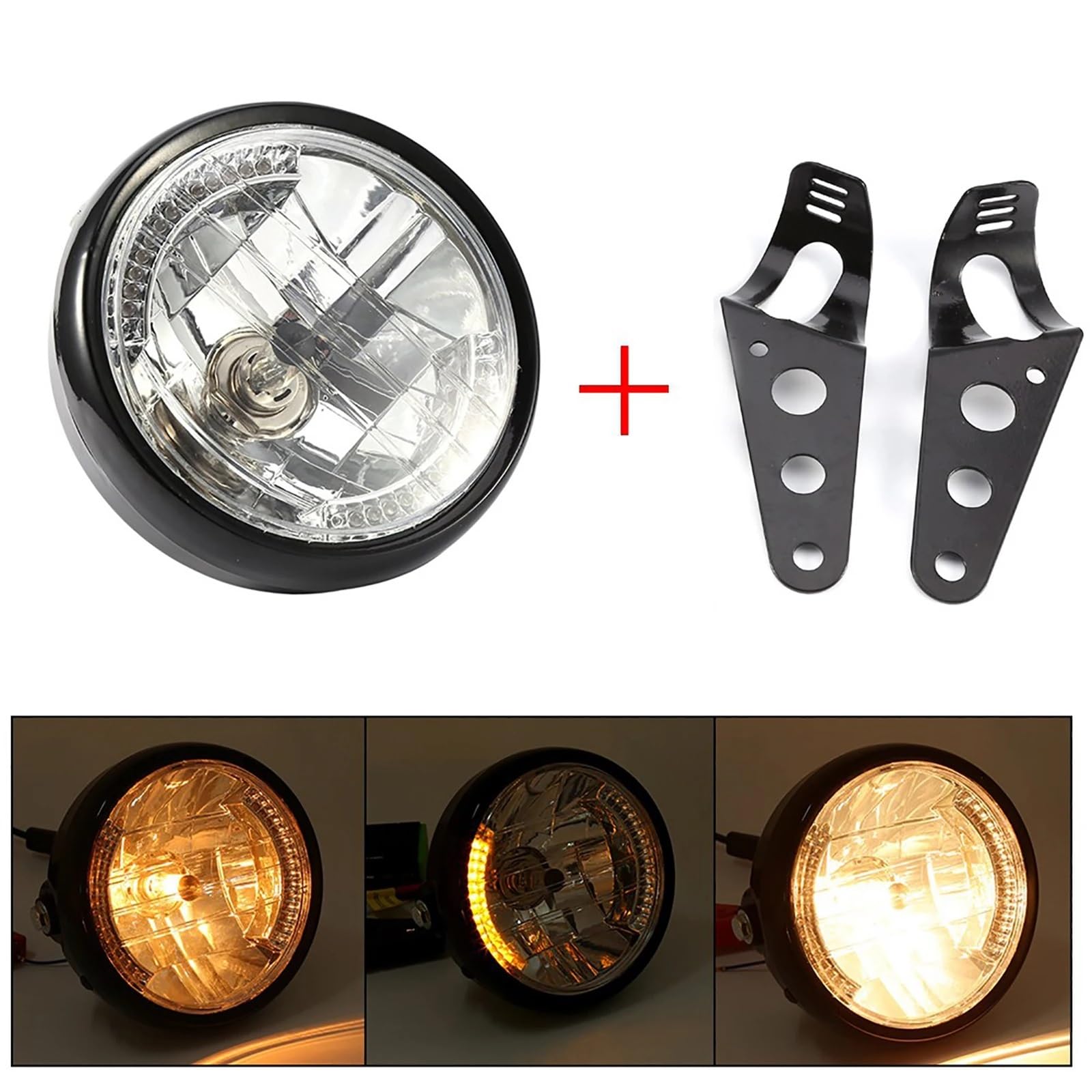 Pomocnicze Reflektory Motocyklowe 7" Uniwersalna okrągła żółta lampa LED 12V H4 35W do motocykla z czarnym uchwytem reflektory przednie