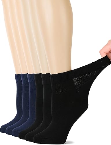 Hugh Ugoli Calcetines de bambú para diabéticos para mujer, súper suaves, sin costuras, sin ataduras, anchos, de ajuste holgado y elásticos, 3 pares