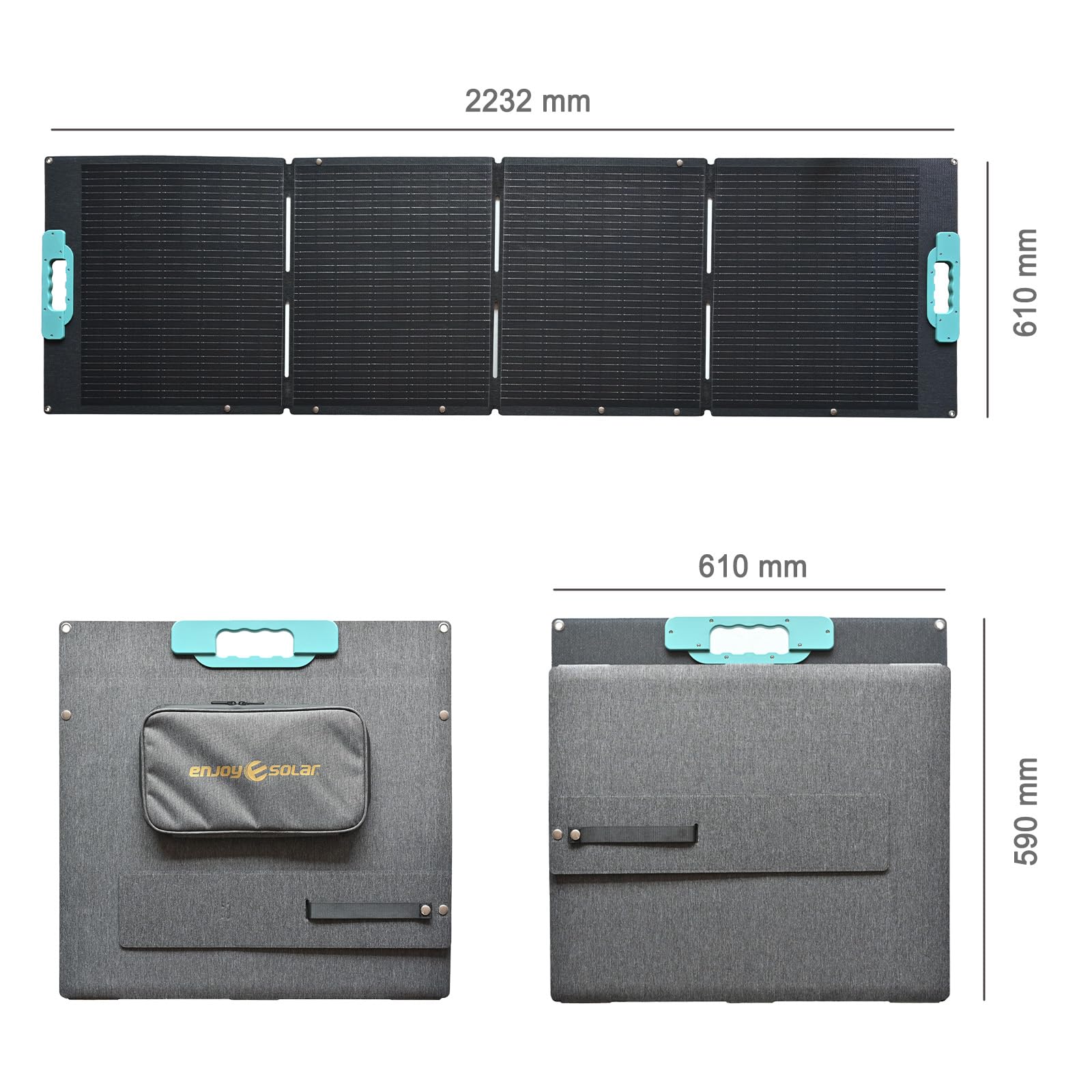 enjoy solar® faltbares Solarpanel Helios 200W 12V, 182mm Solarzellen 10 Busbars Solarpanel ideal für Wohnmobil, Balkonanlage, Gartenhäuse, Boot und Camping