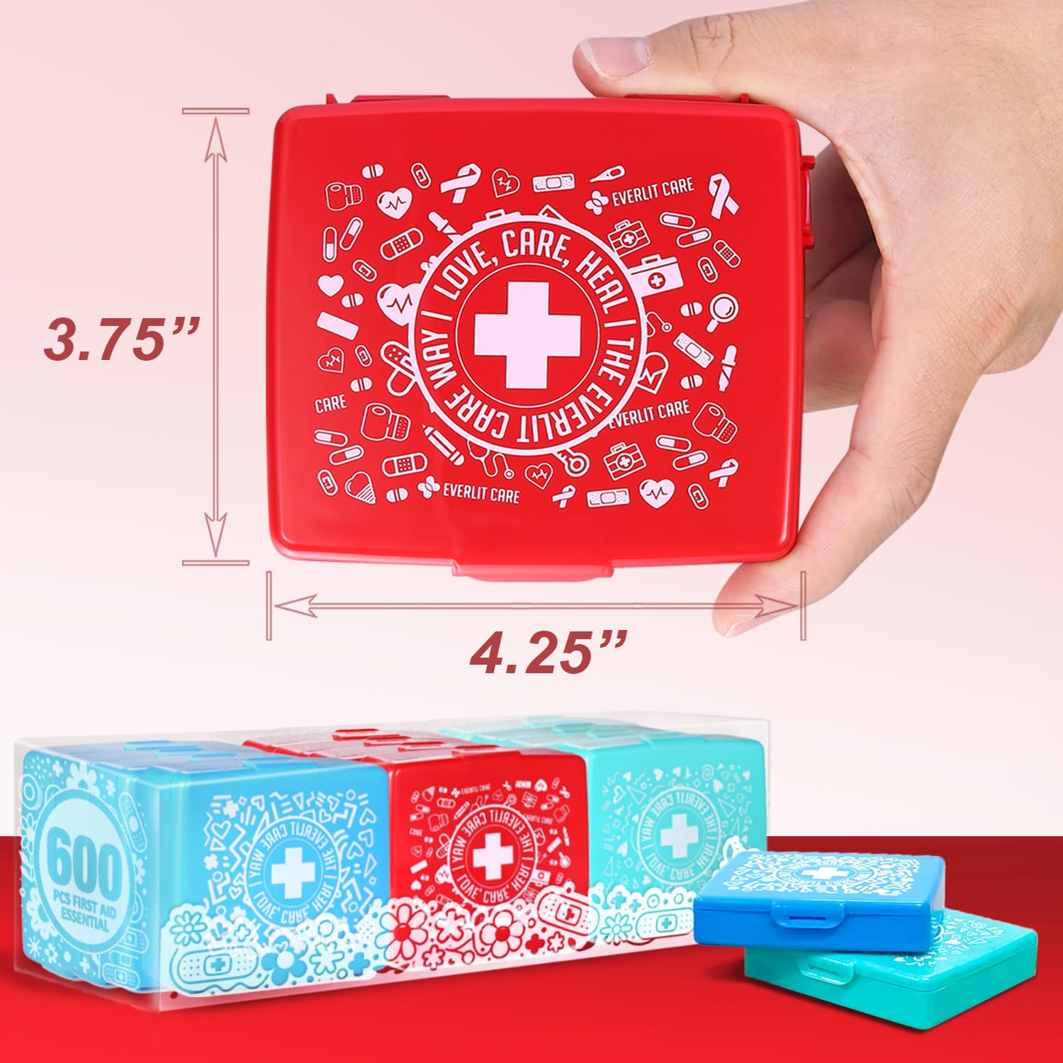 EVERLIT Mini kit de primeros auxilios para bolsillo, compacto y portátil, estuche rígido de 50 piezas, cortes, rasguños, cuidado de heridas, esencial para viajes, al aire libre, escuela, camping