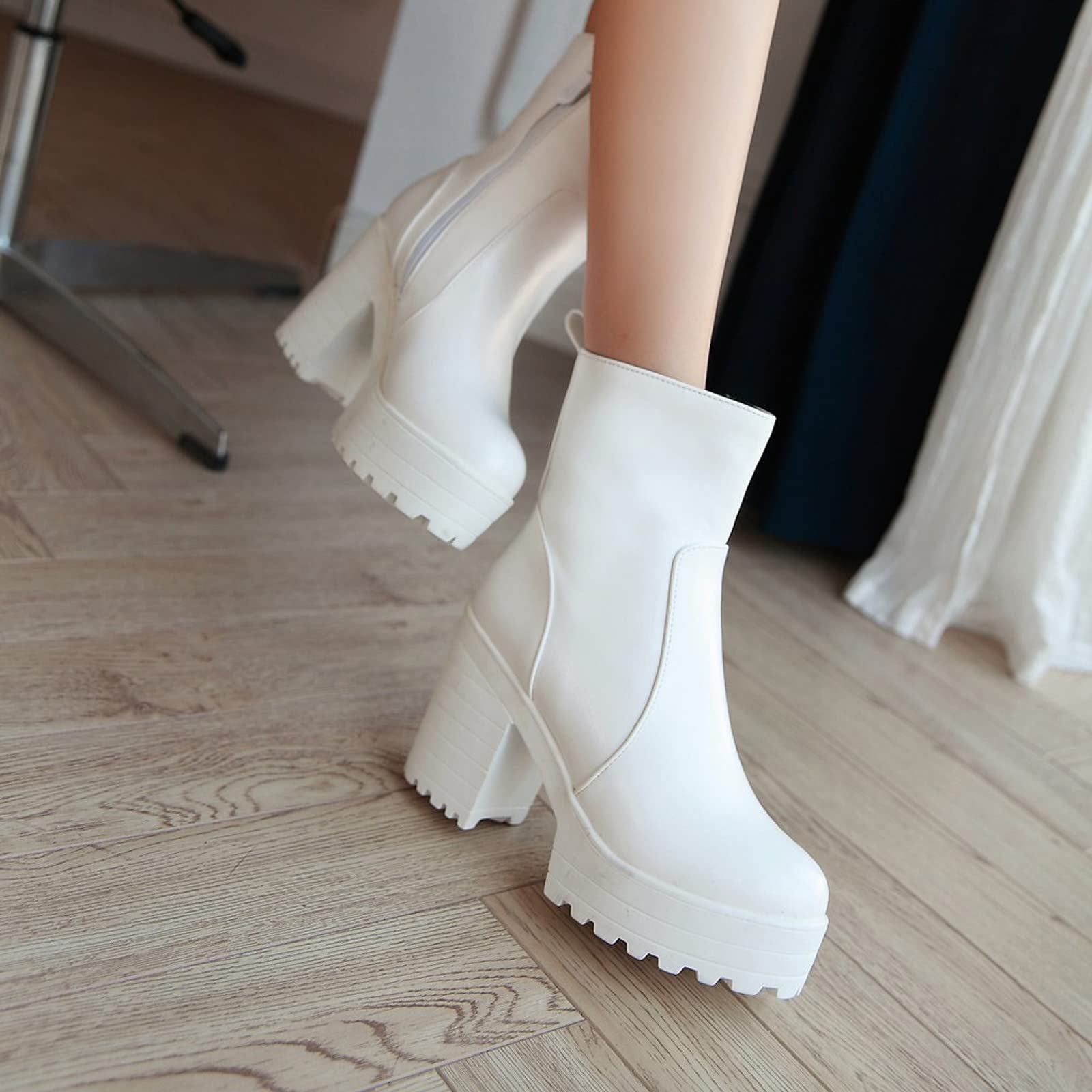 2022 Botines Mujer Zapatos Botas de tacón alto plataforma Moda Casual Otoño Invierno clásico Comodos Elegante Botas de Nieve Antideslizante Botas de Jinete Boots cremallera vintage fiesta Zapatos