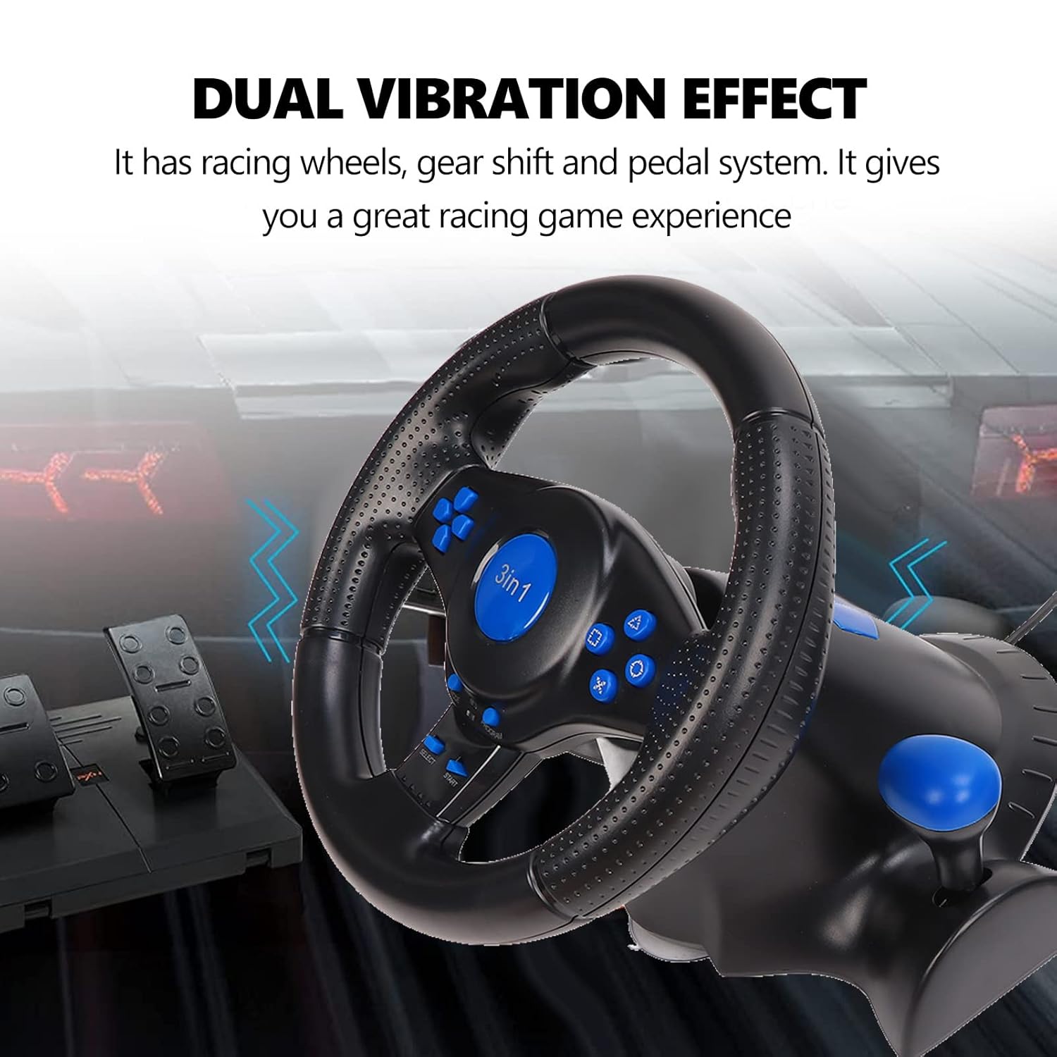 ASHATA Racing Wheel for PS3, for PS2, PC,Driving Force Racing Wheel and Pedal,USB Powered,3 in 1 Game Racing Wheel,Dual Vibration Effect,180 Degree Rotation