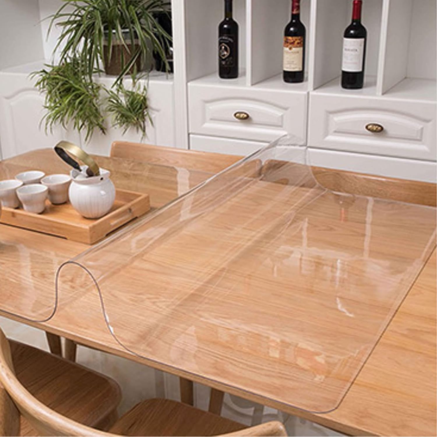 HUHJYUGE Transparent Tablecloth 31x59in, 3mm Thick Waterproof Vinyl Table Cloth, PVC Clear Table Pad for Kitchen, Water Resistant Wrinkle Free Spill-Proof, for Dining Table
