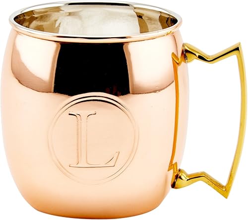 Old Dutch - Taza de cobre macizo con monograma, de 16 onzas, L