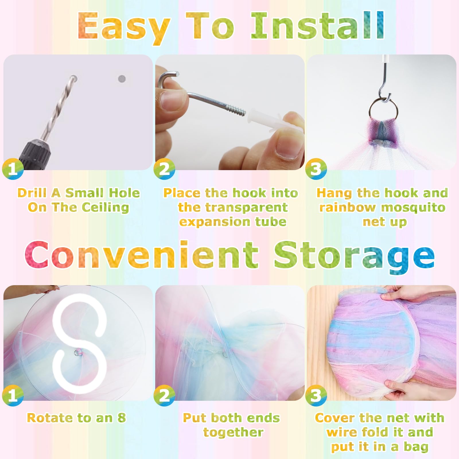 Zanzariera Letto Zanzariera Universale a Cupola Baldacchino Zanzariera Princess Cupola Arcobaleno Mosquito Net per Letto Singolo/Matrimoniale per Viaggio e Casa Interno Esterno