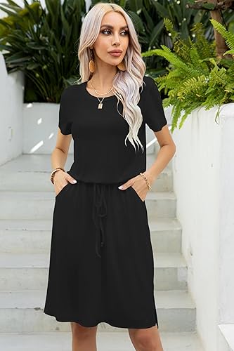 Miniatura 2 de levaca - Vestido casual para mujer con cordón ajustable para disimular el abdomen, altura a la rodilla