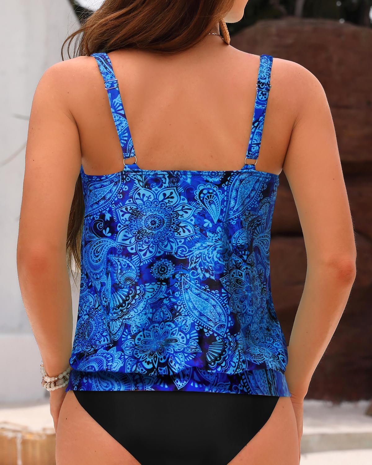 Yonique Womens Blouson Tankini Top No Bottom Loose Fit Swim Top Modest Tank Top - Image 5